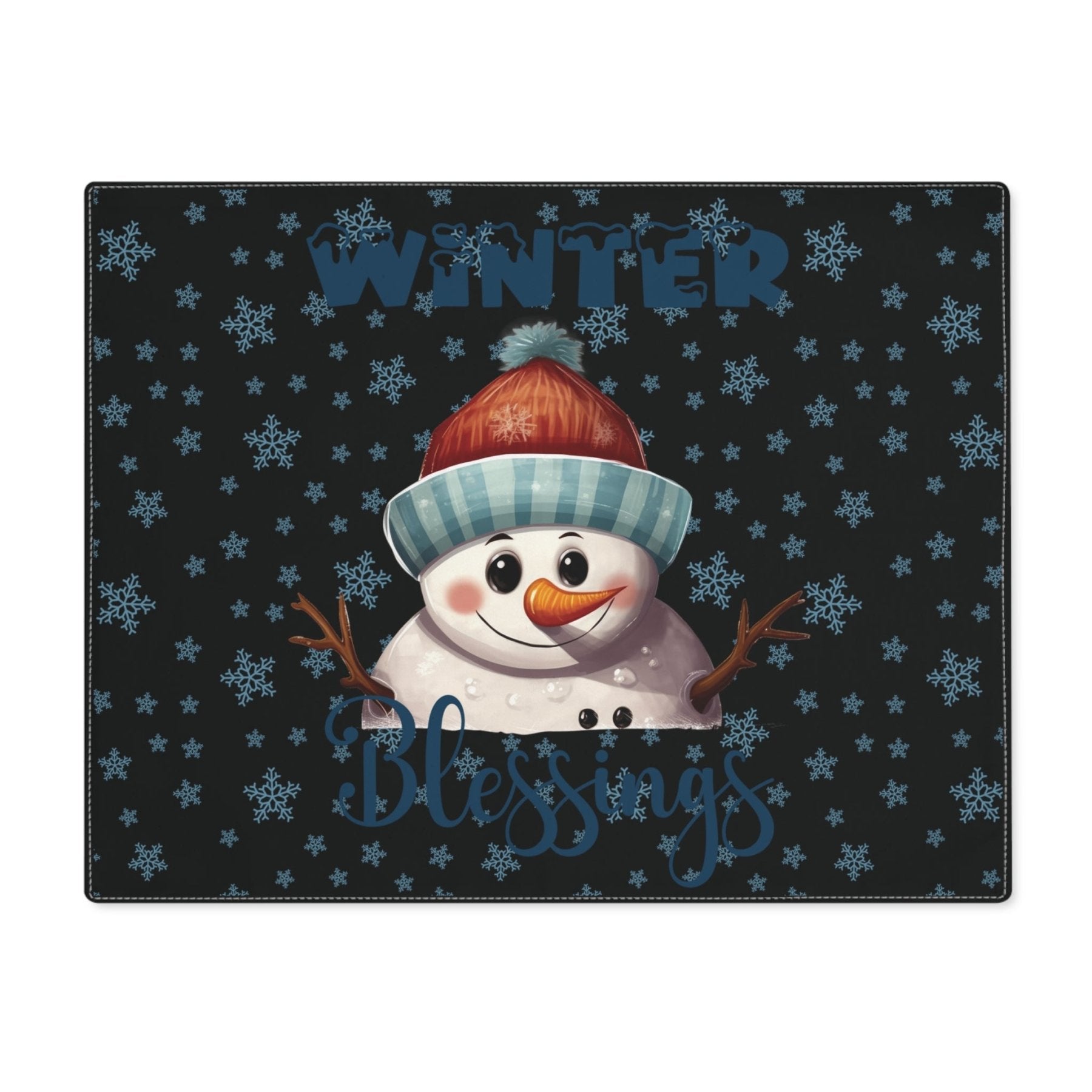 Black Placemat 1pc Snowflakes Snowman with text Winter Blessings | Janlyn's Crafts