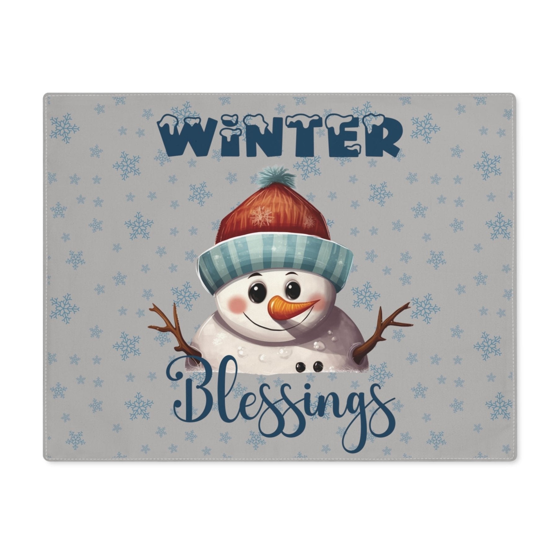 Light Gray Placemat 1pc Snowflakes Snowman with text Winter Blessings | Janlyn's Crafts