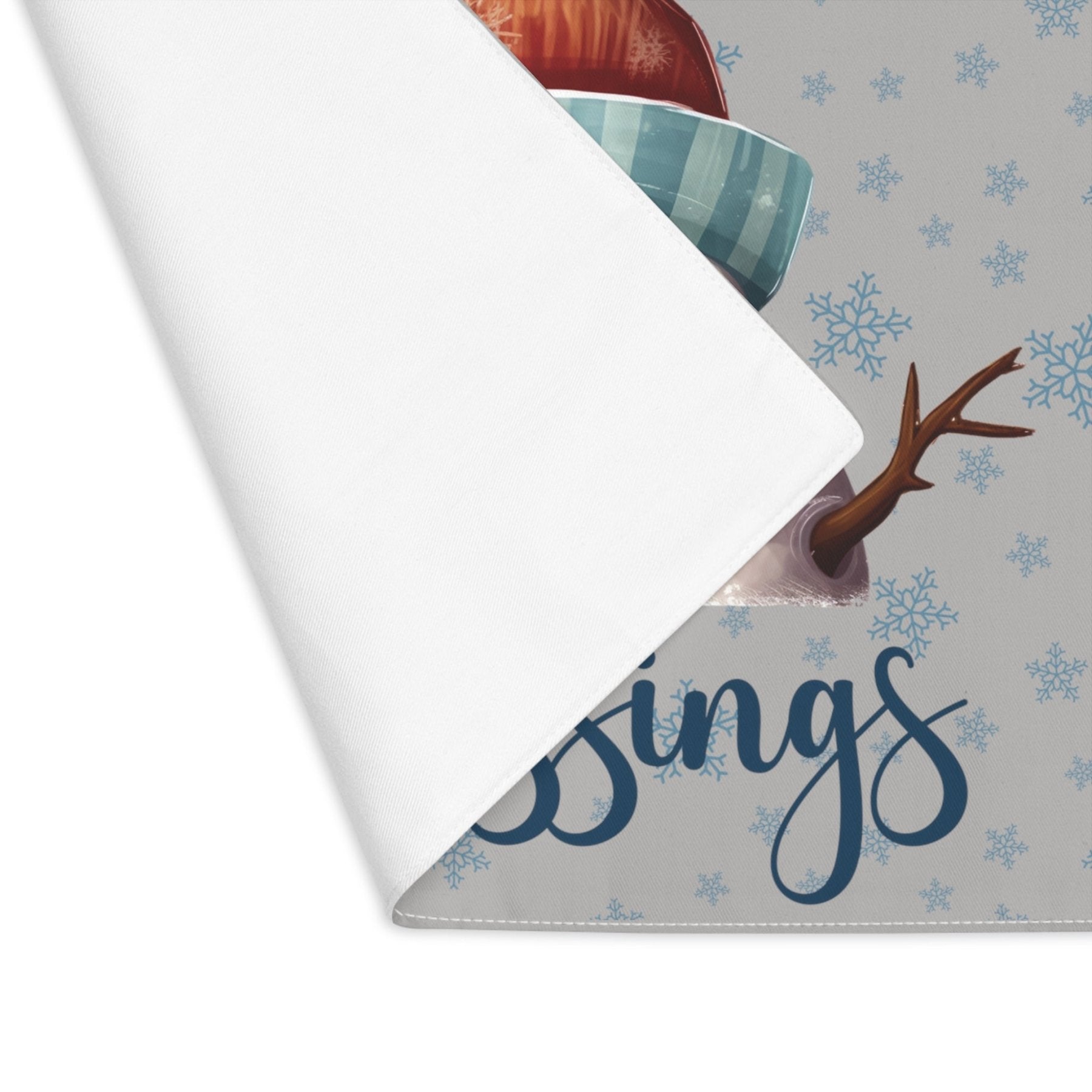 Light Gray Placemat 1pc Snowflakes Snowman with text Winter Blessings Closeup | Janlyn's Crafts