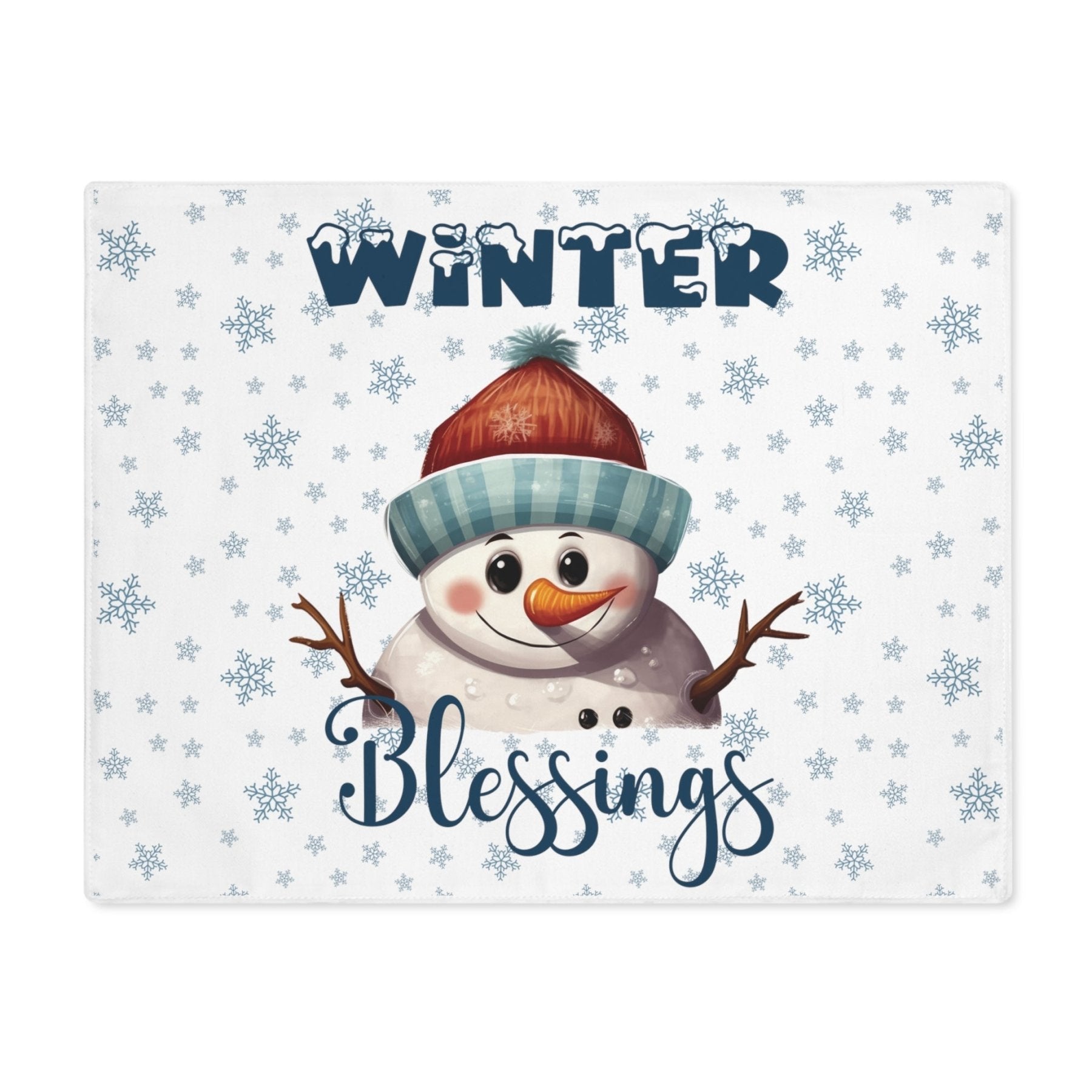 White Placemat 1pc Snowflakes Snowman with text Winter Blessings | Janlyn's Crafts