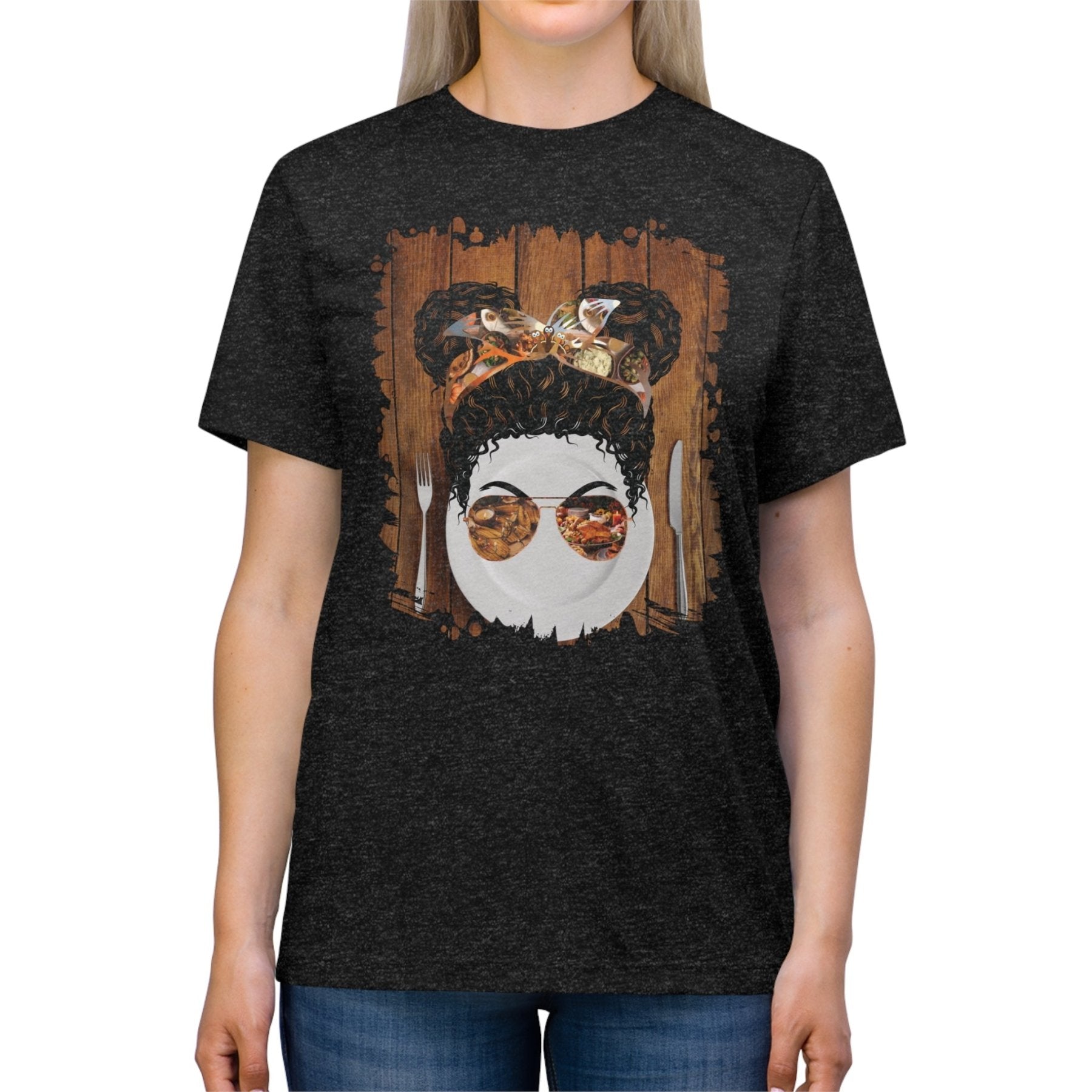 Plate Setting, Black Hair Messy Bun, Unisex Triblend T - Shirt - Janlyn's Crafts