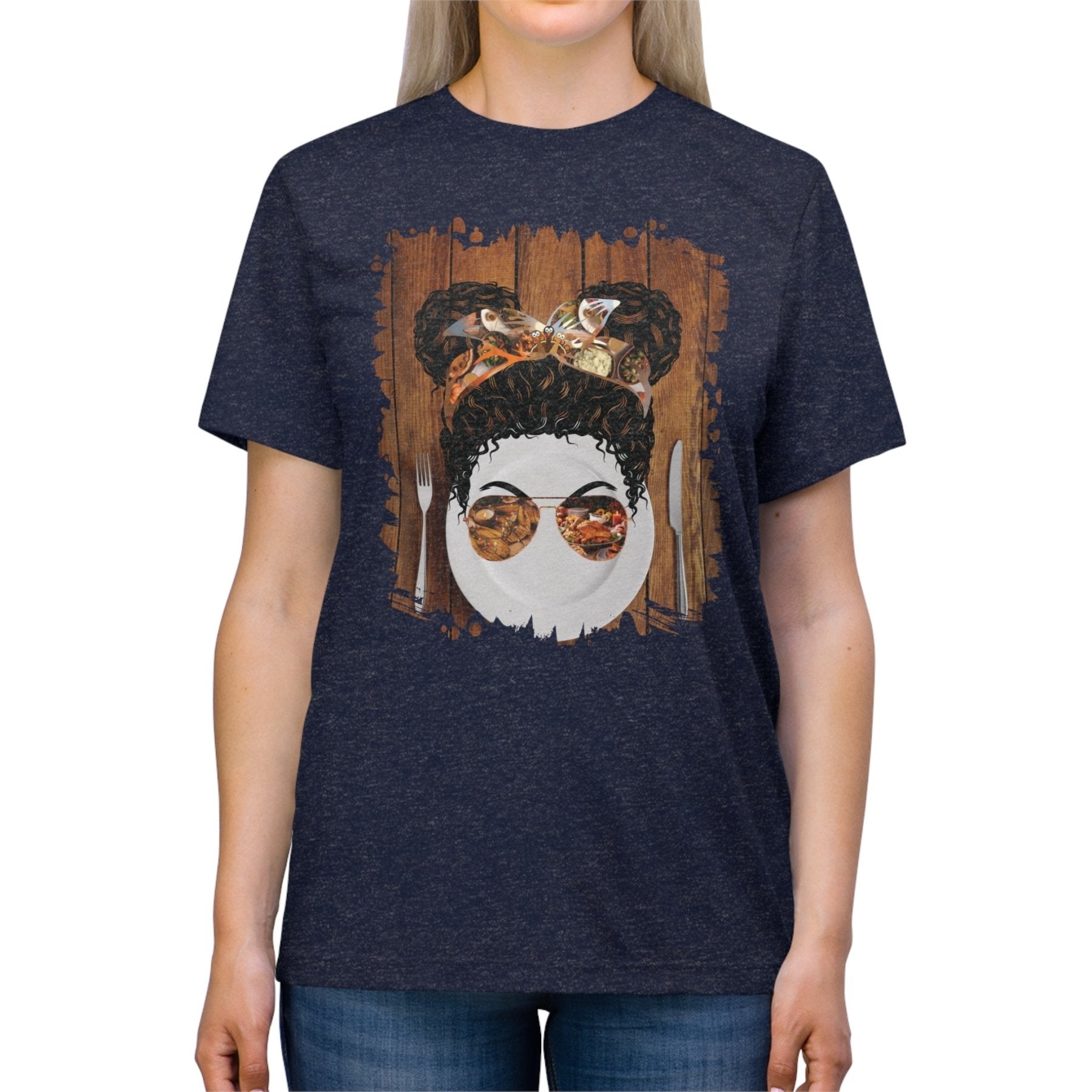 Plate Setting, Black Hair Messy Bun, Unisex Triblend T - Shirt - Janlyn's Crafts