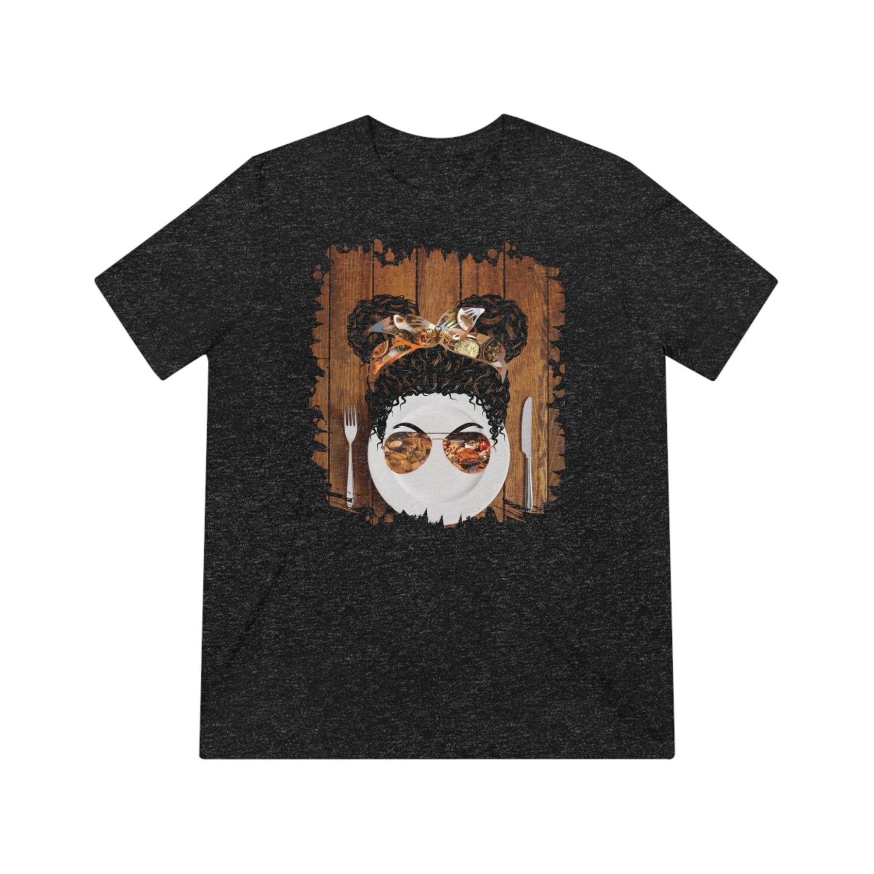 Plate Setting, Black Hair Messy Bun, Unisex Triblend T - Shirt - Janlyn's Crafts