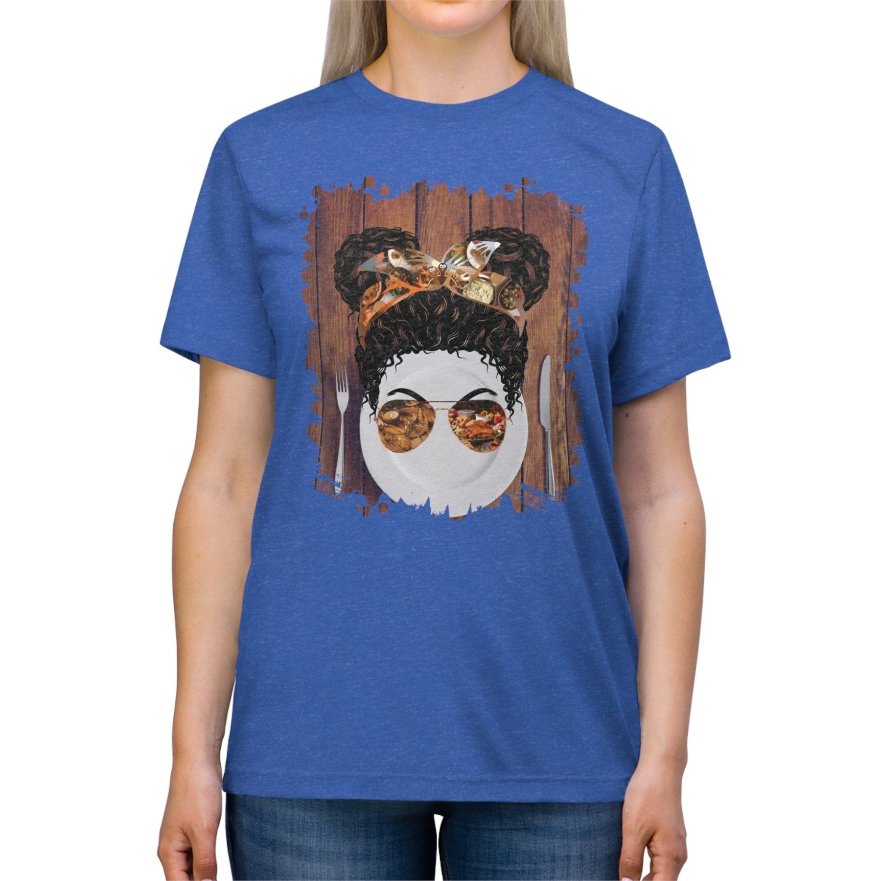 Plate Setting, Black Hair Messy Bun, Unisex Triblend T - Shirt - Janlyn's Crafts