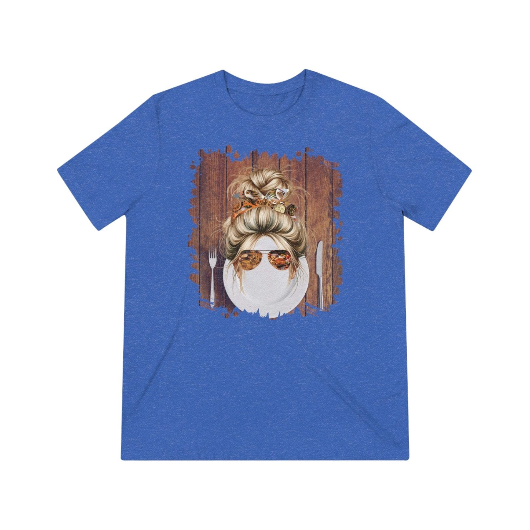 Plate Setting, Blond Hair Messy Bun, Unisex Triblend T - Shirt - Janlyn's Crafts