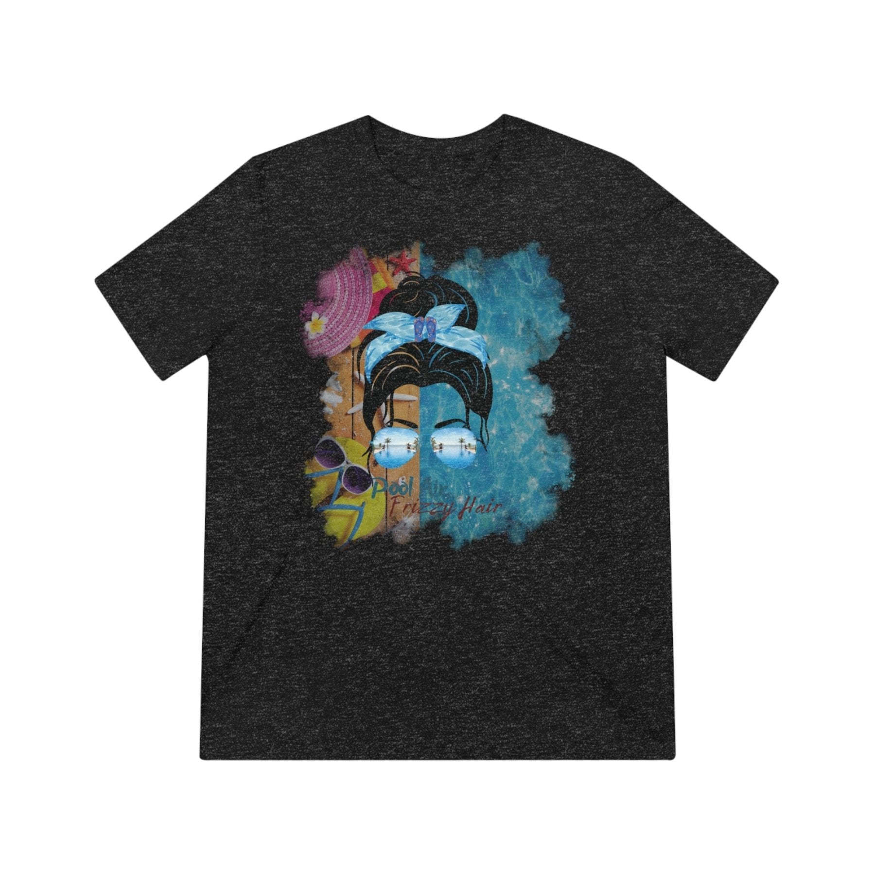 Pool Air Frizzy Hair, Black Hair Messy Bun, Pool Scene, Unisex Triblend T - Shirt - Janlyn's Crafts