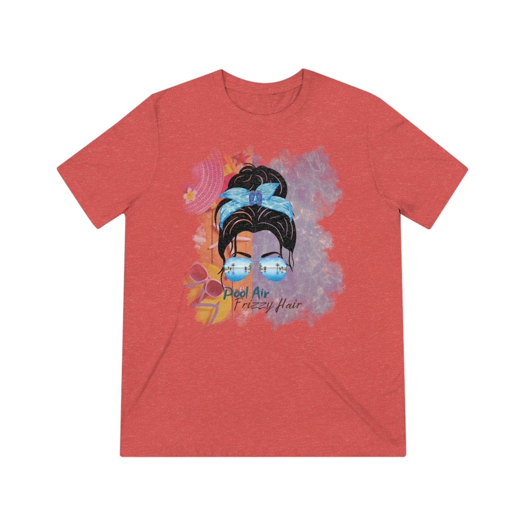 Pool Air Frizzy Hair, Black Hair Messy Bun, Pool Scene, Unisex Triblend T - Shirt - Janlyn's Crafts