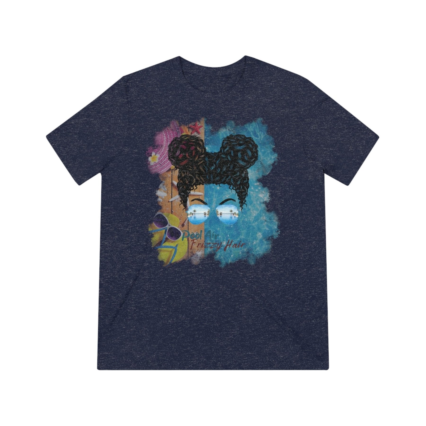 Pool Air Frizzy Hair, Black Hair Messy Bun, Pool Scene, Unisex Triblend T - Shirt - Janlyn's Crafts