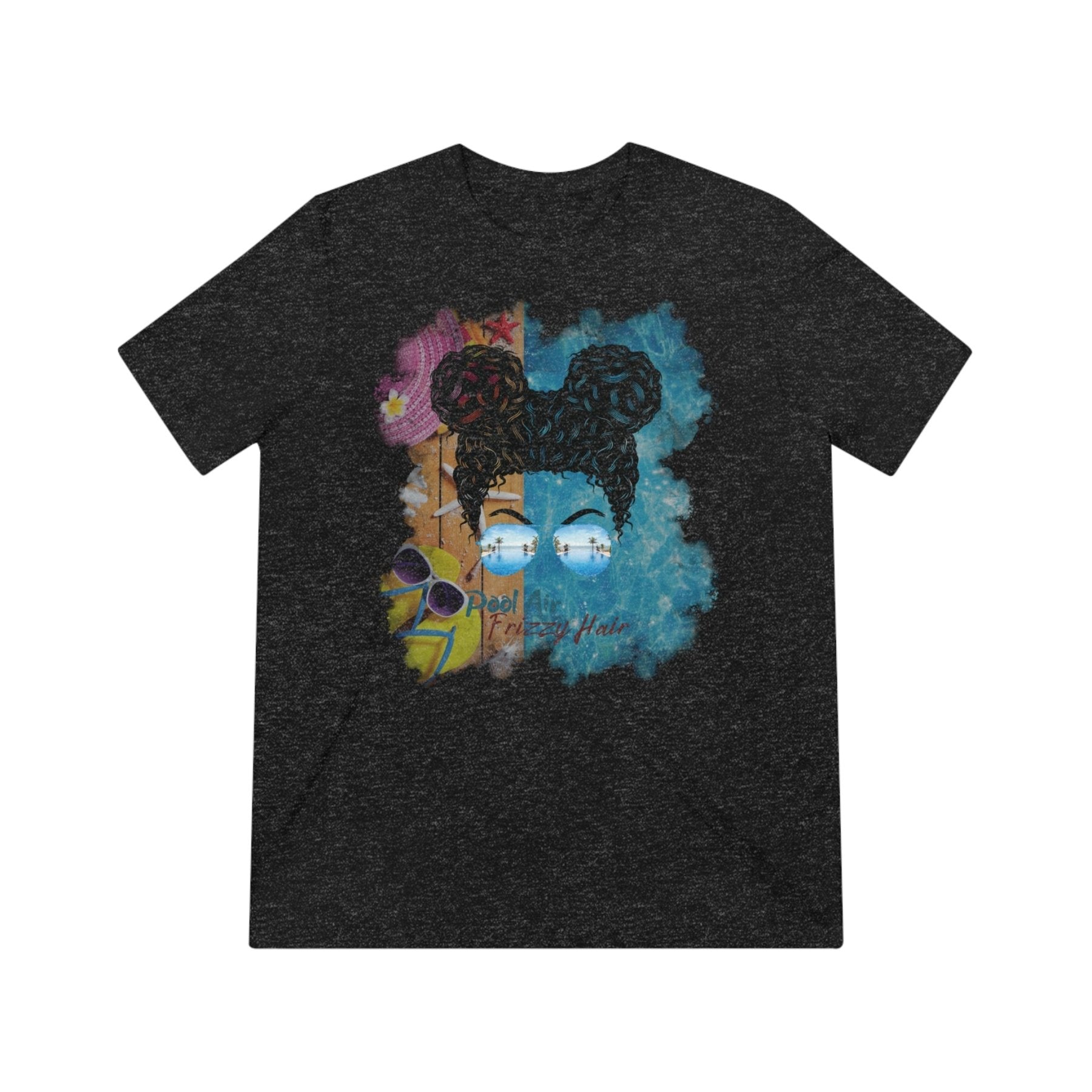 Pool Air Frizzy Hair, Black Hair Messy Bun, Pool Scene, Unisex Triblend T - Shirt - Janlyn's Crafts