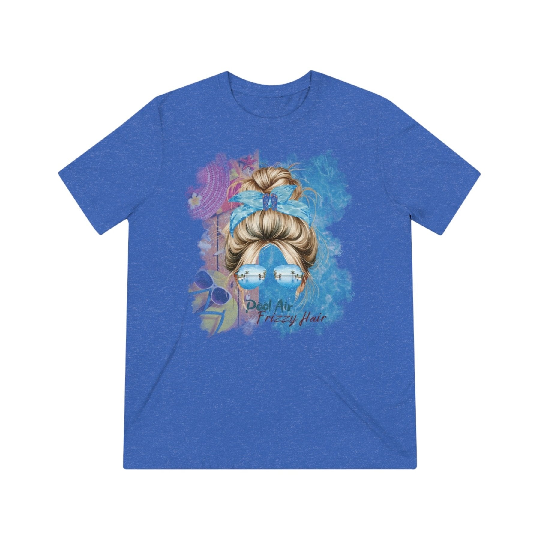 Pool Air Frizzy Hair, Blond Hair Messy Bun, Pool Scene, Unisex Triblend T - Shirt - Janlyn's Crafts