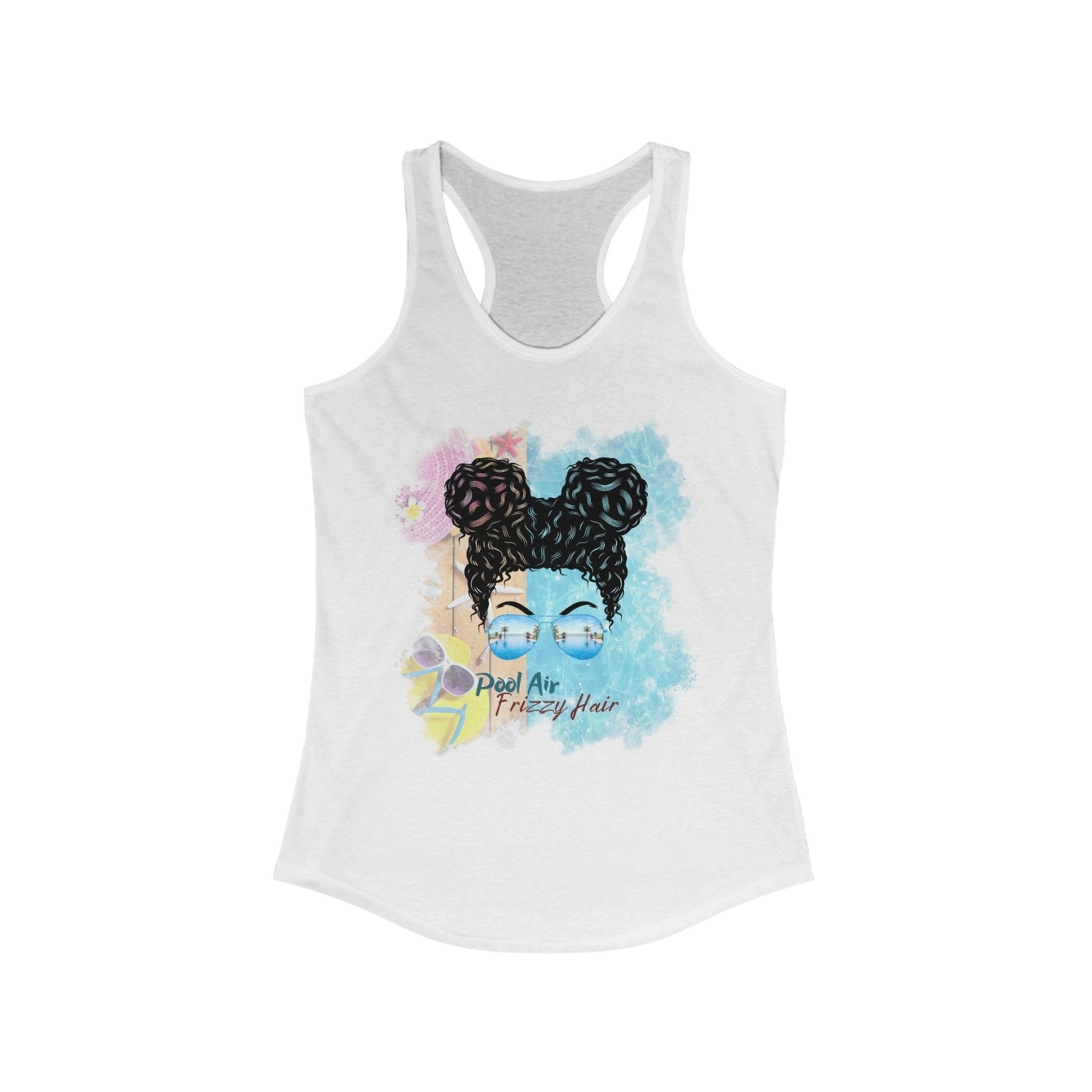 Pool Air Frizzy Hair, Pool Scene, Women's Ideal Racerback Tank - Janlyn's Crafts