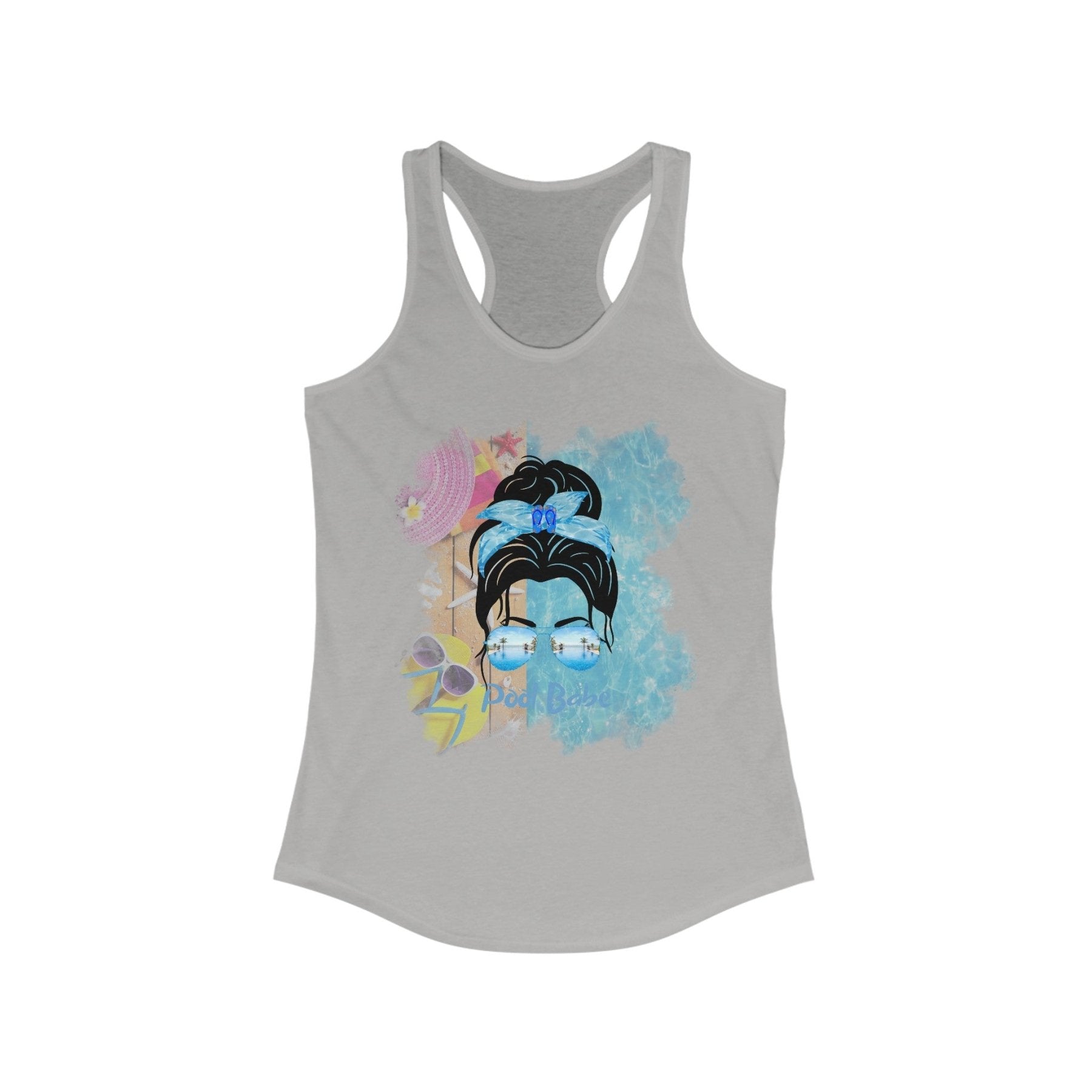 Pool Babe, Black Hair Messy Bun, Pool Scene, Women's Ideal Racerback Tank - Janlyn's Crafts