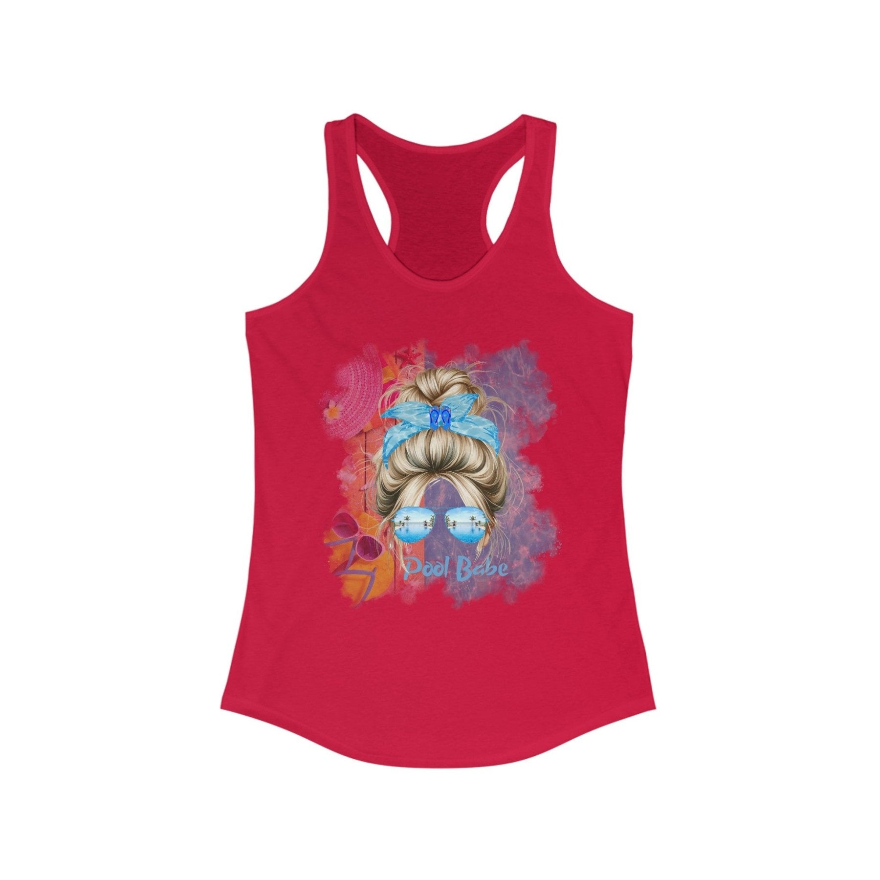 Pool Babe, Blond Hair Messy Bun, Pool Scene, Women's Ideal Racerback Tank - Janlyn's Crafts