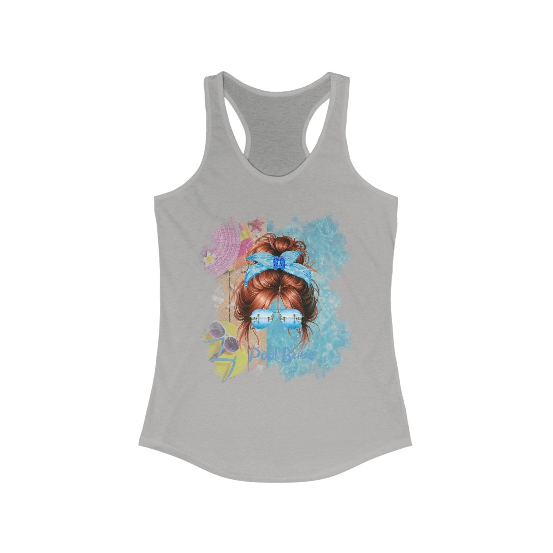 Pool Babe, Red Hair Messy Bun, Pool Scene, Women's Ideal Racerback Tank - Janlyn's Crafts