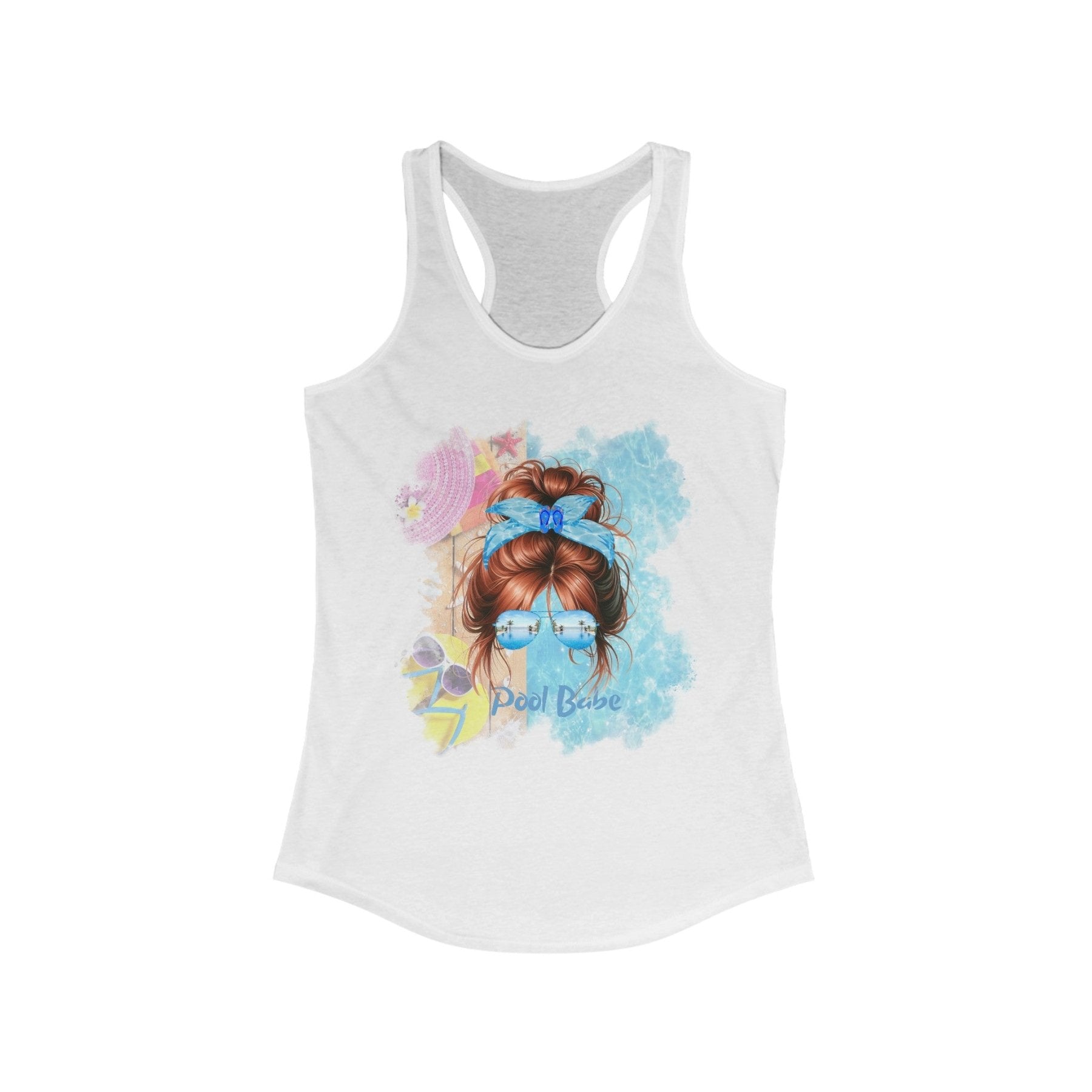 Pool Babe, Red Hair Messy Bun, Pool Scene, Women's Ideal Racerback Tank - Janlyn's Crafts