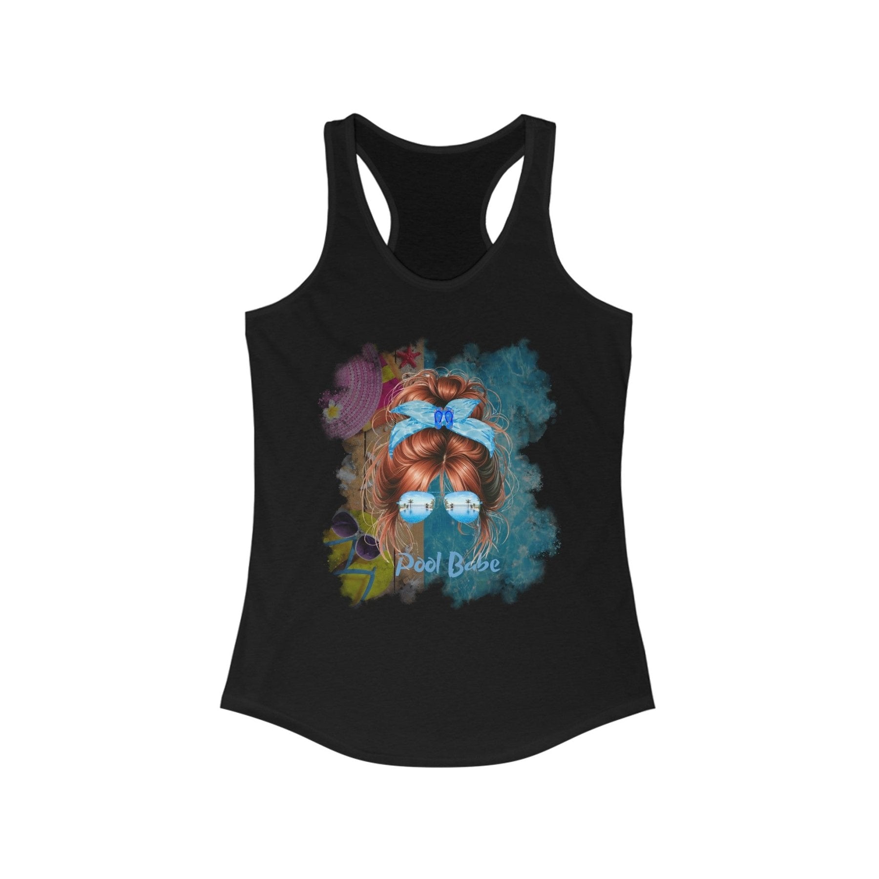 Pool Babe, Red Hair Messy Bun, Pool Scene, Women's Ideal Racerback Tank - Janlyn's Crafts