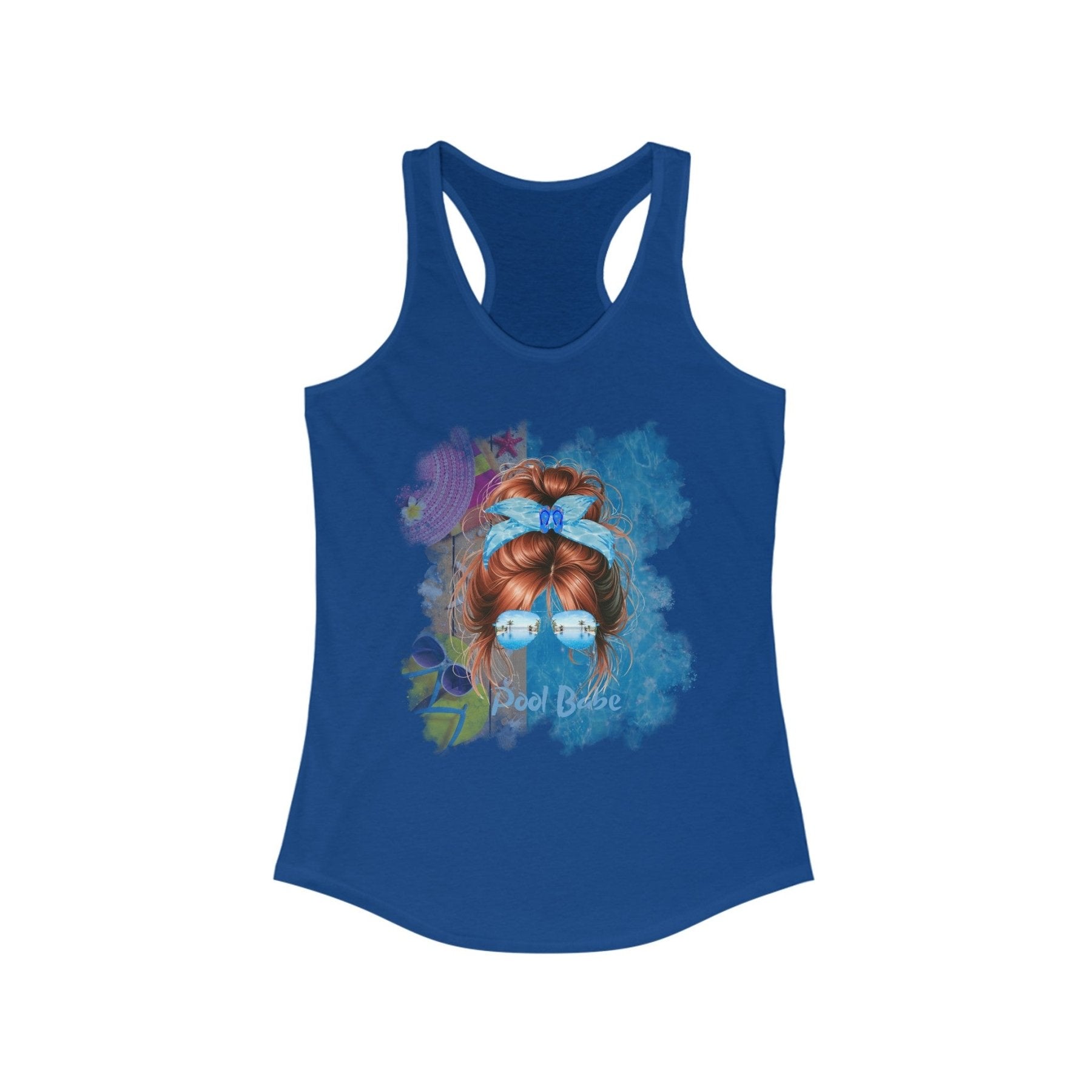 Pool Babe, Red Hair Messy Bun, Pool Scene, Women's Ideal Racerback Tank - Janlyn's Crafts