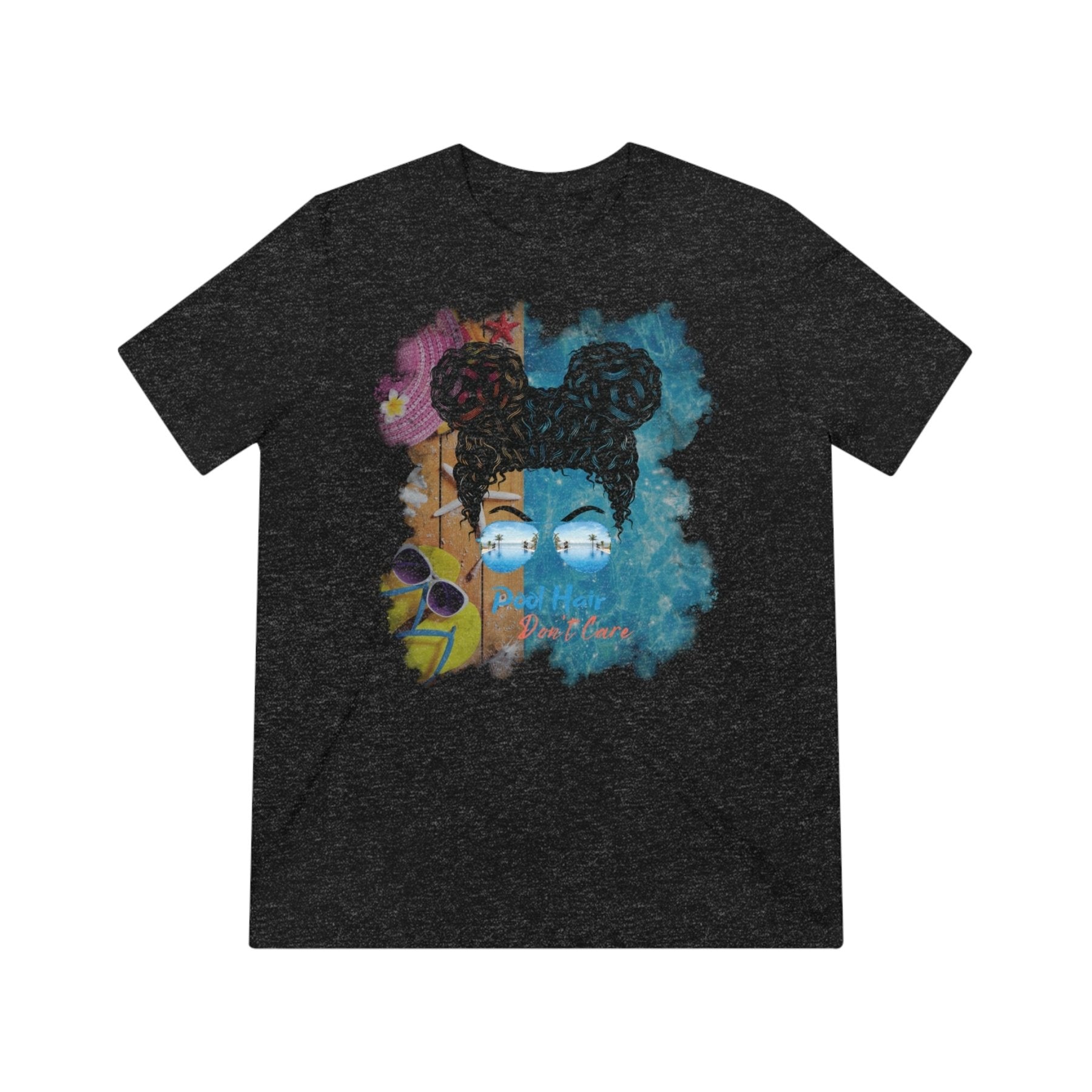 Pool Hair Don't Care, Black Hair Messy Bun, Pool Scene, Unisex Triblend T - Shirt - Janlyn's Crafts