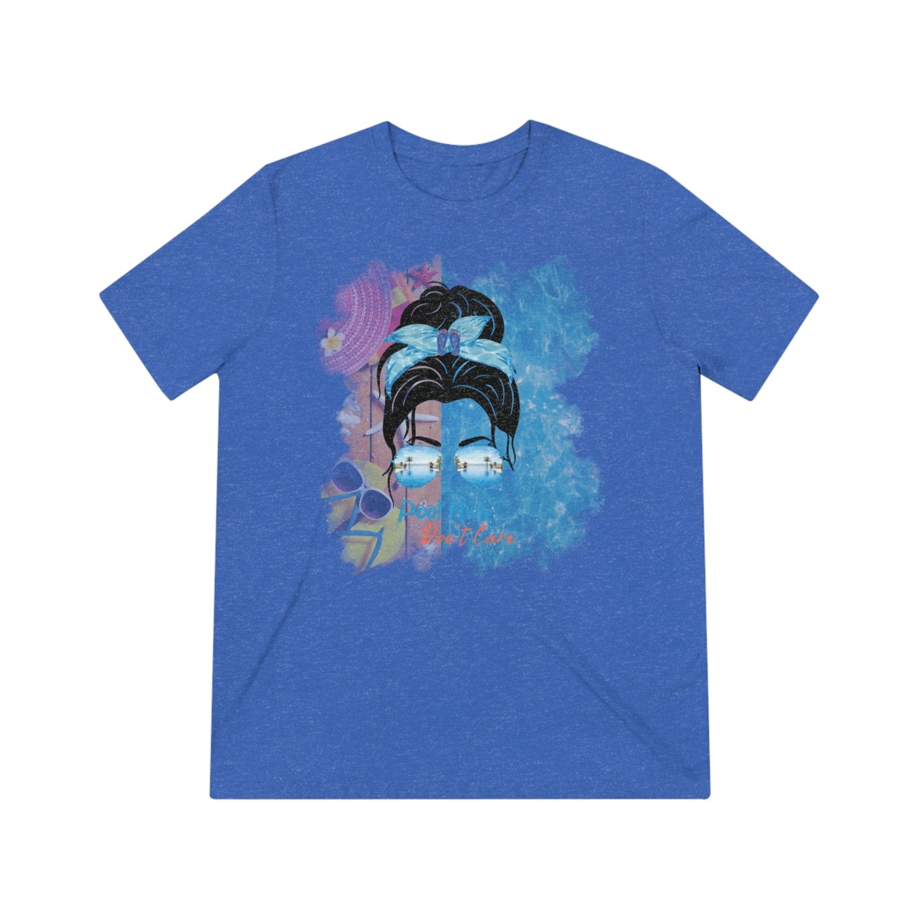 Pool Hair Don't Care, Black Hair Messy Bun, Pool Scene, Unisex Triblend T - Shirt - Janlyn's Crafts