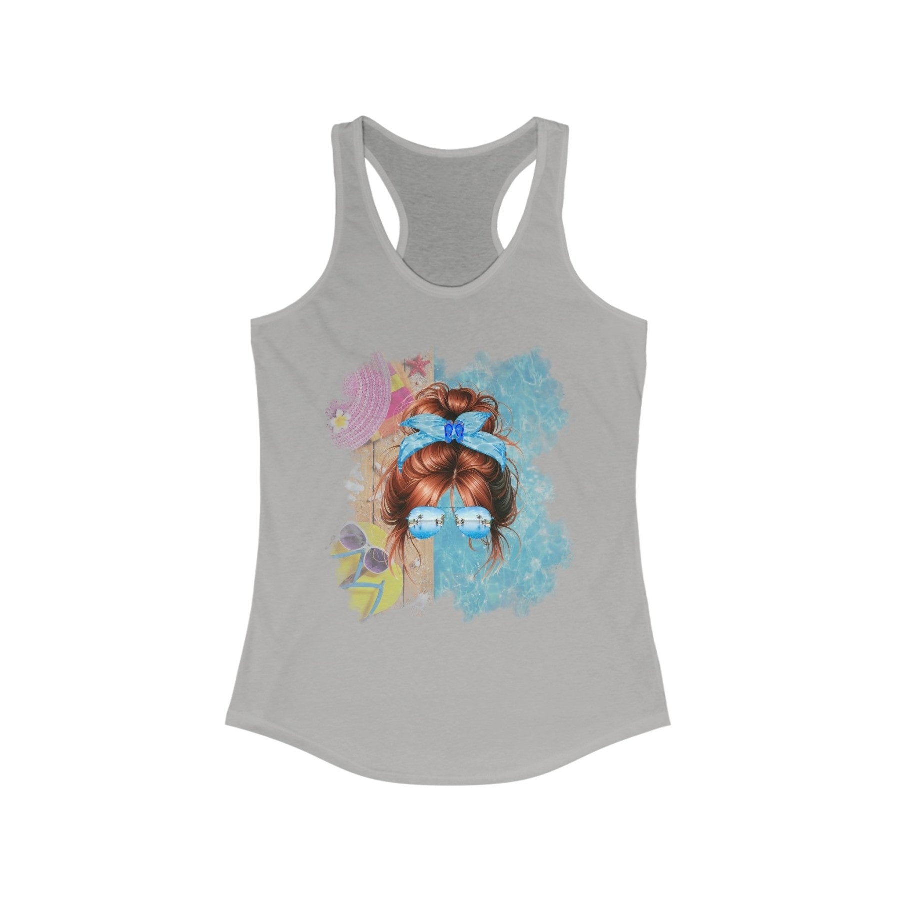 Red Hair Messy Bun, Pool Scene, Women's Ideal Racerback Tank - Janlyn's Crafts