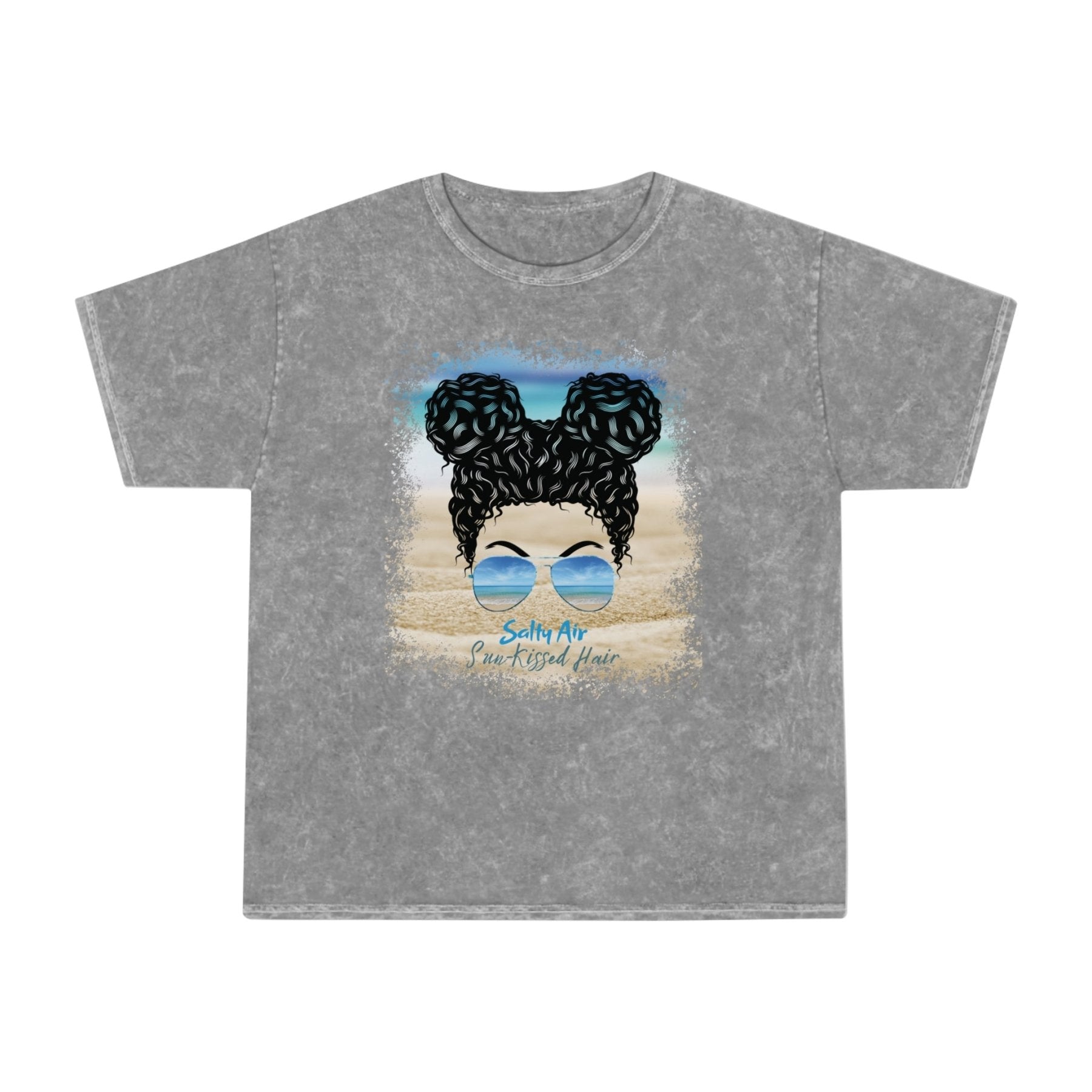 Salty Air Sun-Kissed Hair, Black Hair Messy Bun, Unisex Mineral Wash T-Shirt - Janlyn's Crafts