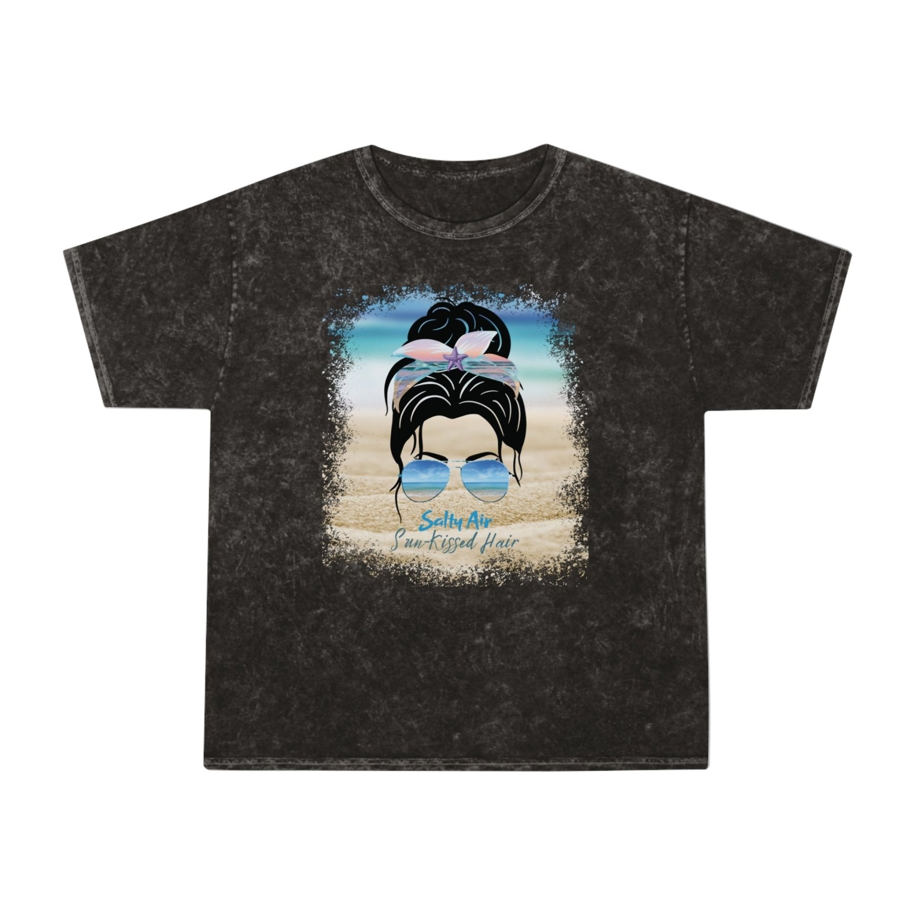 Salty Air Sun-Kissed Hair, Black Hair Messy Bun, Unisex Mineral Wash T-Shirt - Janlyn's Crafts