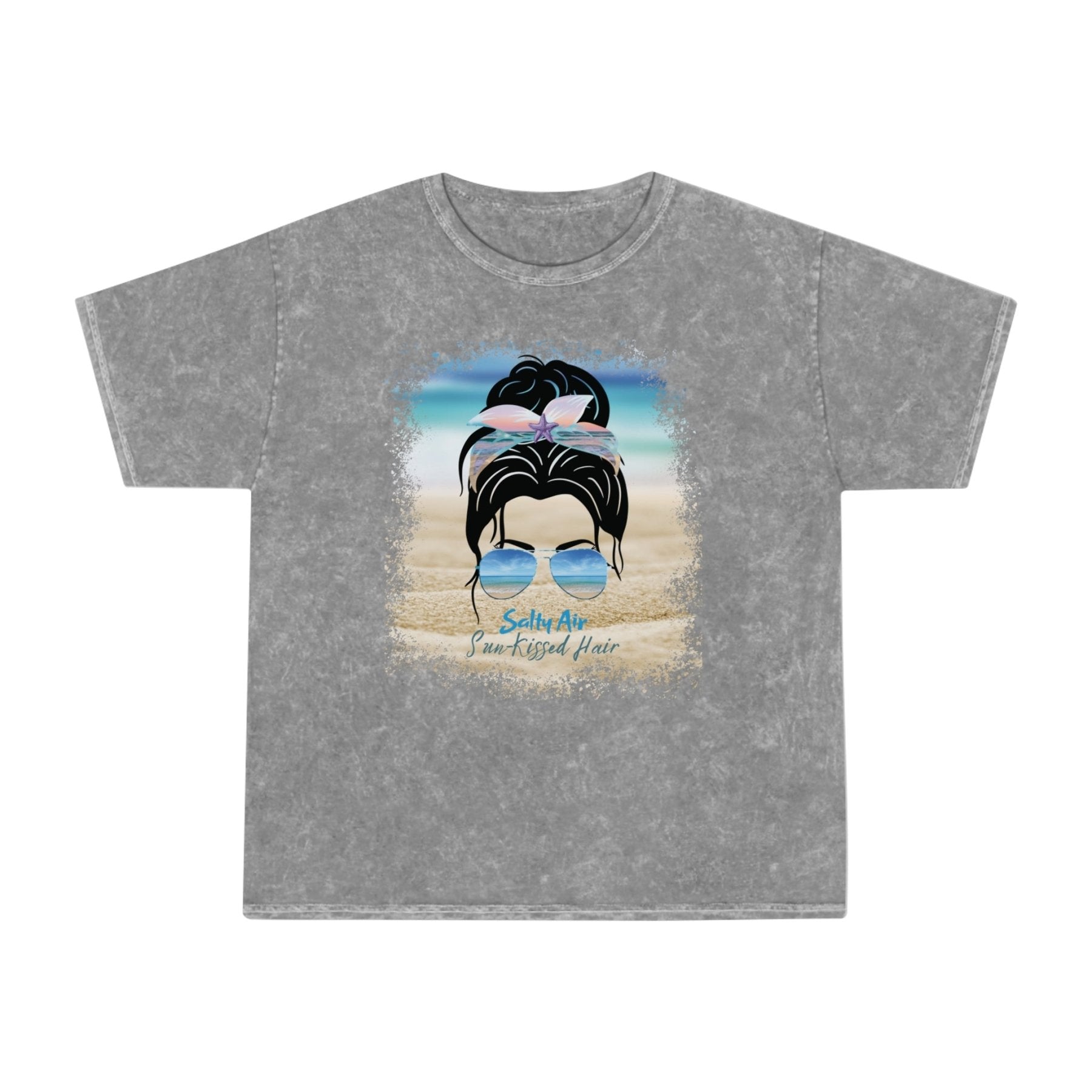 Salty Air Sun-Kissed Hair, Black Hair Messy Bun, Unisex Mineral Wash T-Shirt - Janlyn's Crafts