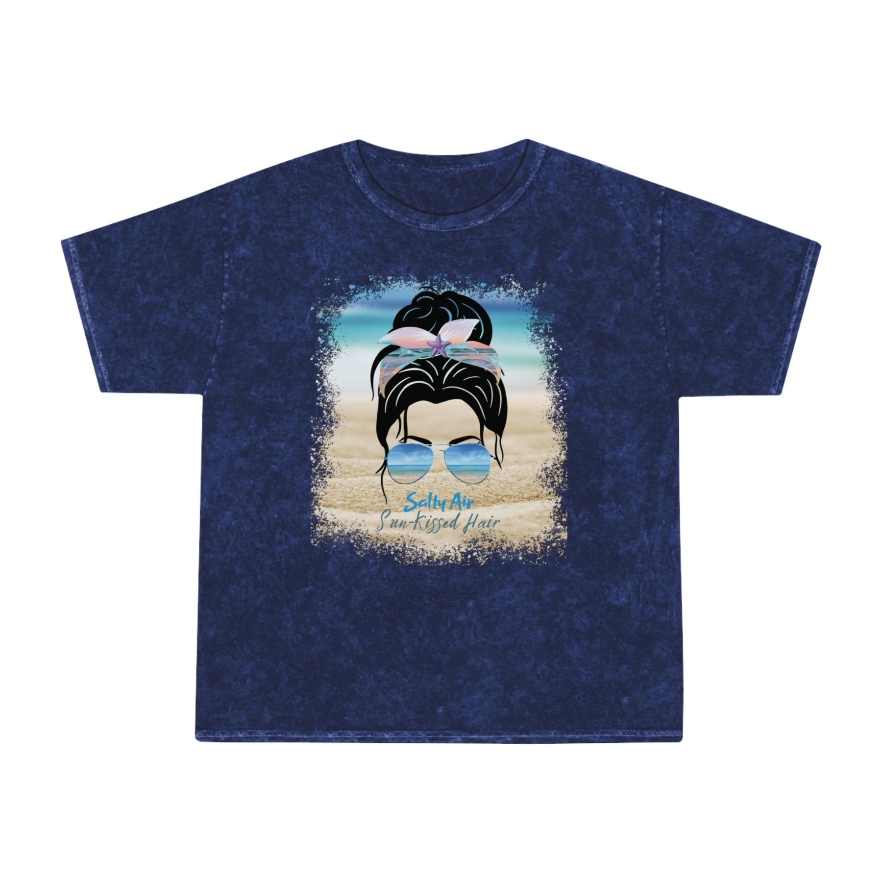 Salty Air Sun-Kissed Hair, Black Hair Messy Bun, Unisex Mineral Wash T-Shirt - Janlyn's Crafts