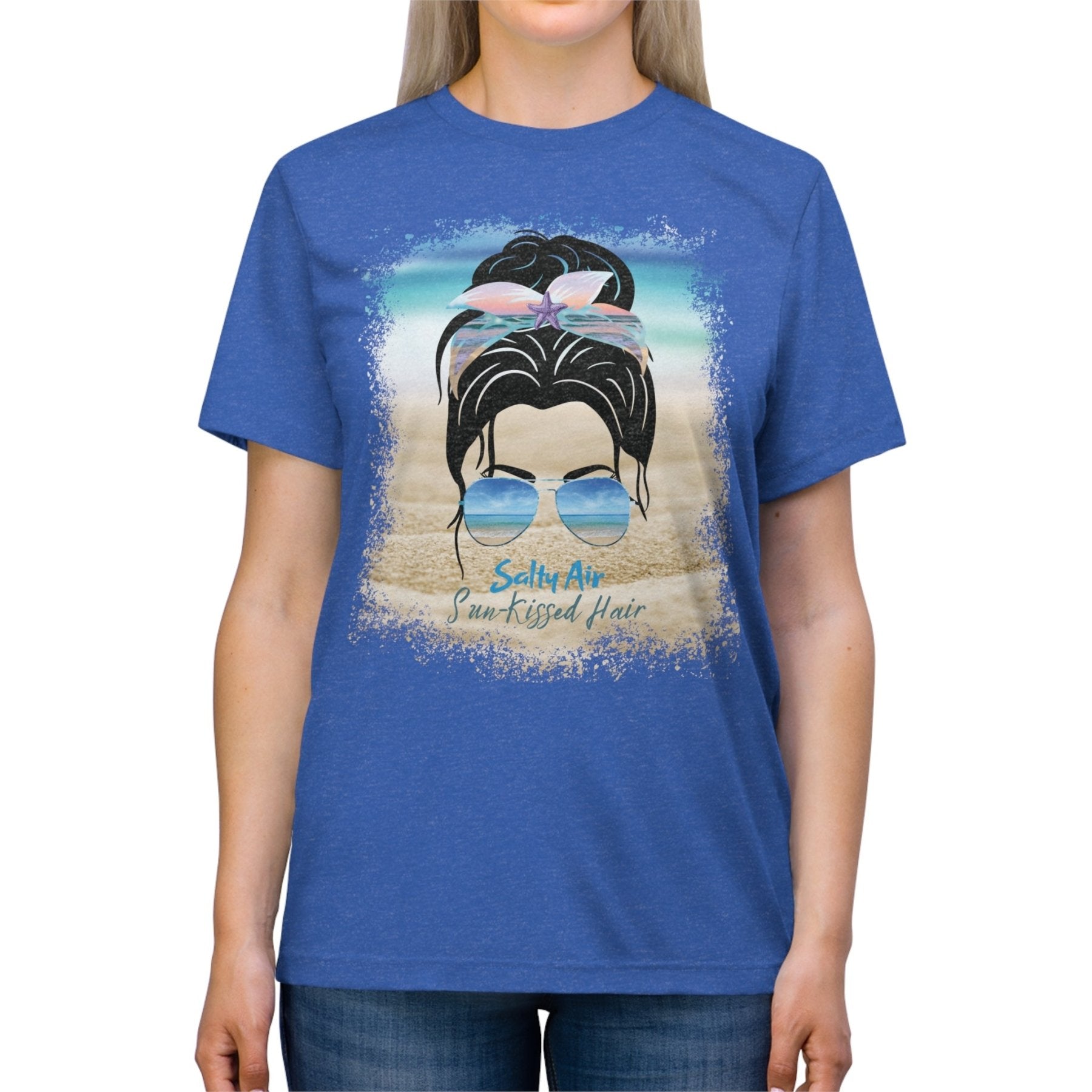 Salty Air Sun-Kissed Hair, Black Hair Messy Bun, Unisex Triblend T-Shirt - Janlyn's Crafts