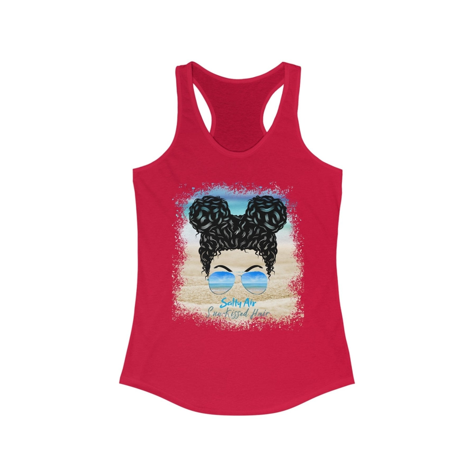 Salty Air Sun - Kissed Hair, Black Hair Messy Bun, Women's Ideal Racerback Tank - Janlyn's Crafts