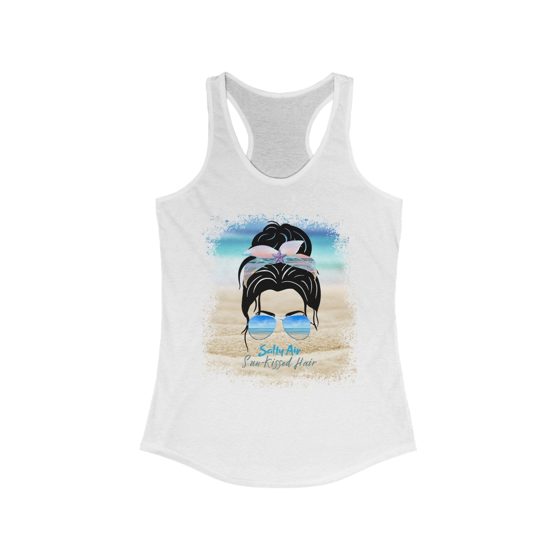 Salty Air Sun - Kissed Hair, Black Hair Messy Bun, Women's Ideal Racerback Tank - Janlyn's Crafts