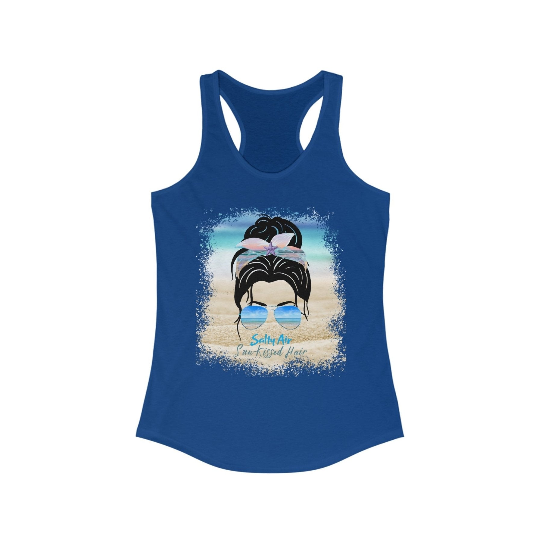 Salty Air Sun - Kissed Hair, Black Hair Messy Bun, Women's Ideal Racerback Tank - Janlyn's Crafts