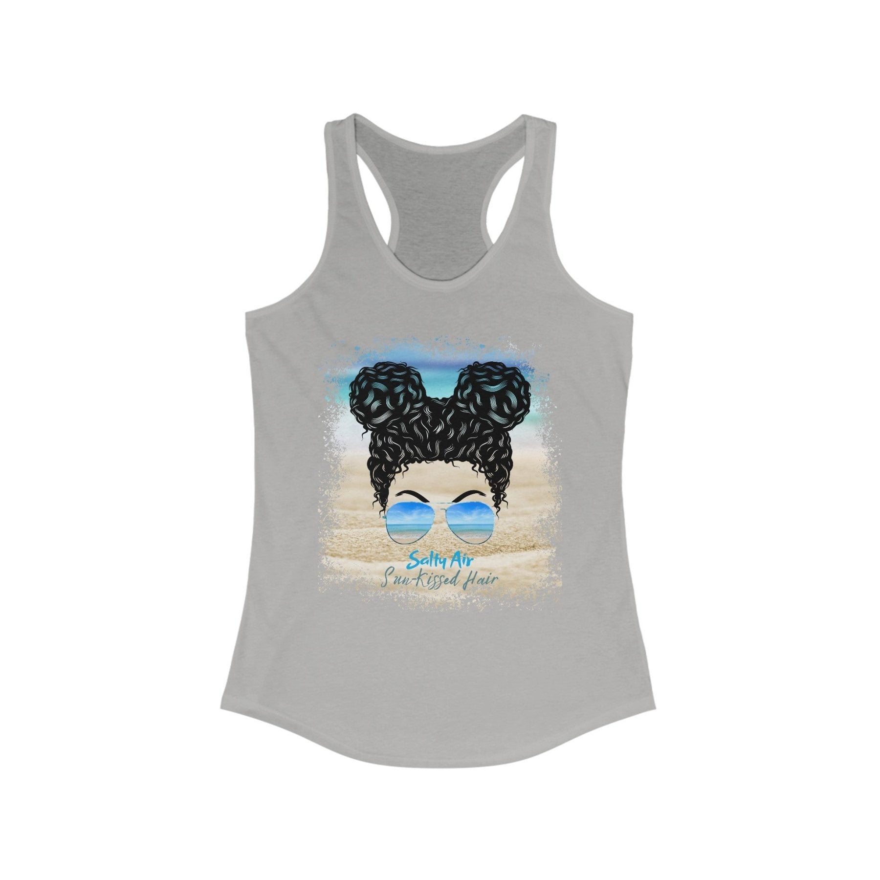 Salty Air Sun - Kissed Hair, Black Hair Messy Bun, Women's Ideal Racerback Tank - Janlyn's Crafts