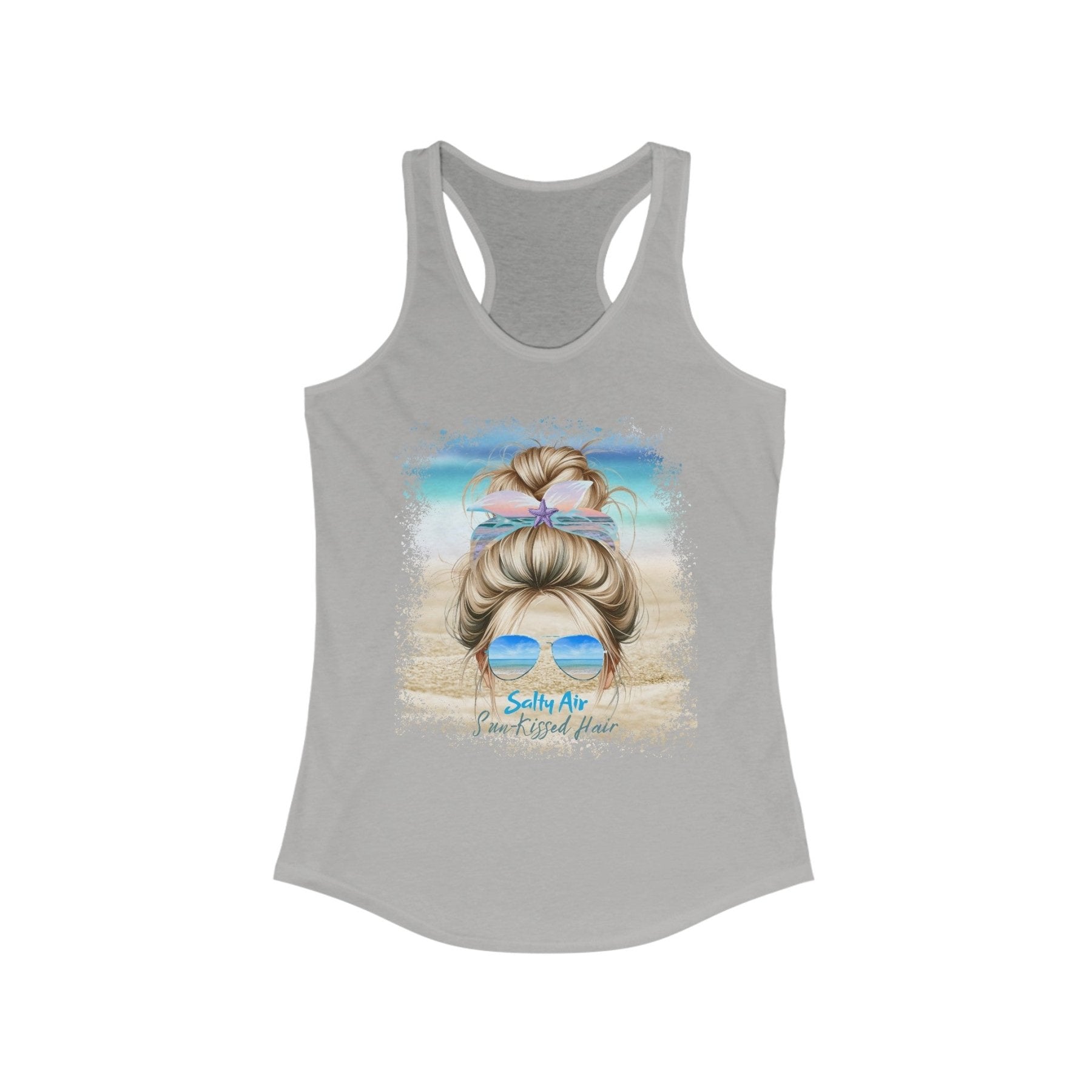 Salty Air Sun - Kissed Hair, Blond Hair Messy Bun, Women's Ideal Racerback Tank - Janlyn's Crafts