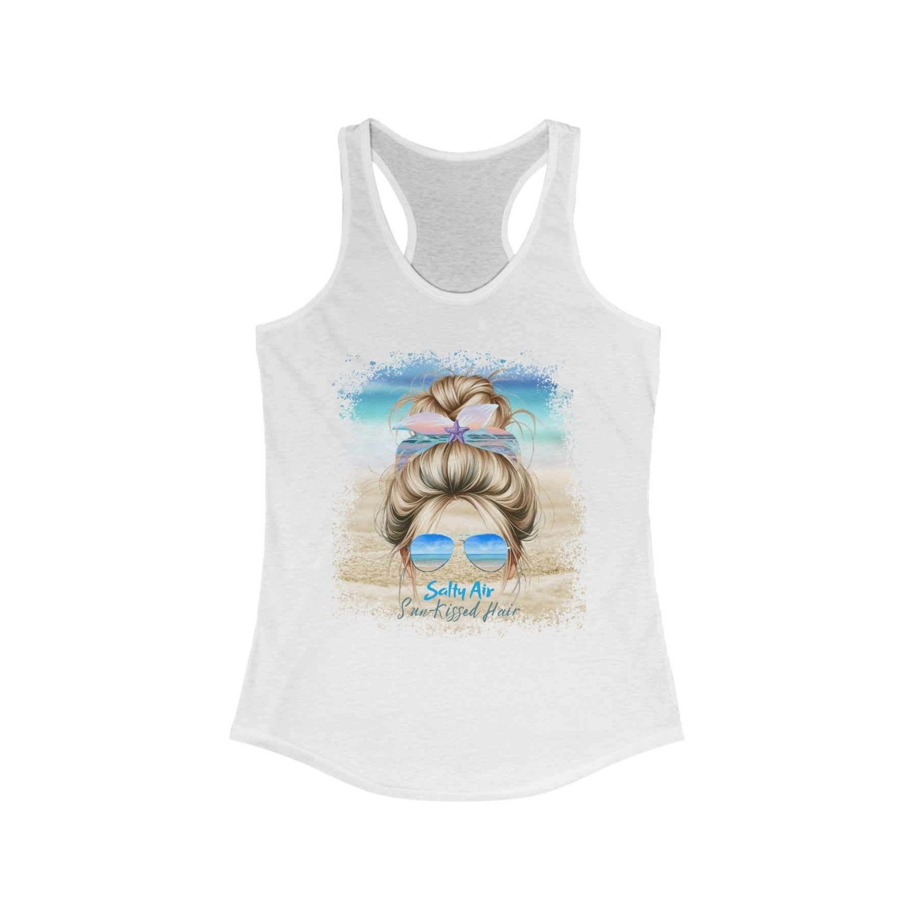 Salty Air Sun - Kissed Hair, Blond Hair Messy Bun, Women's Ideal Racerback Tank - Janlyn's Crafts