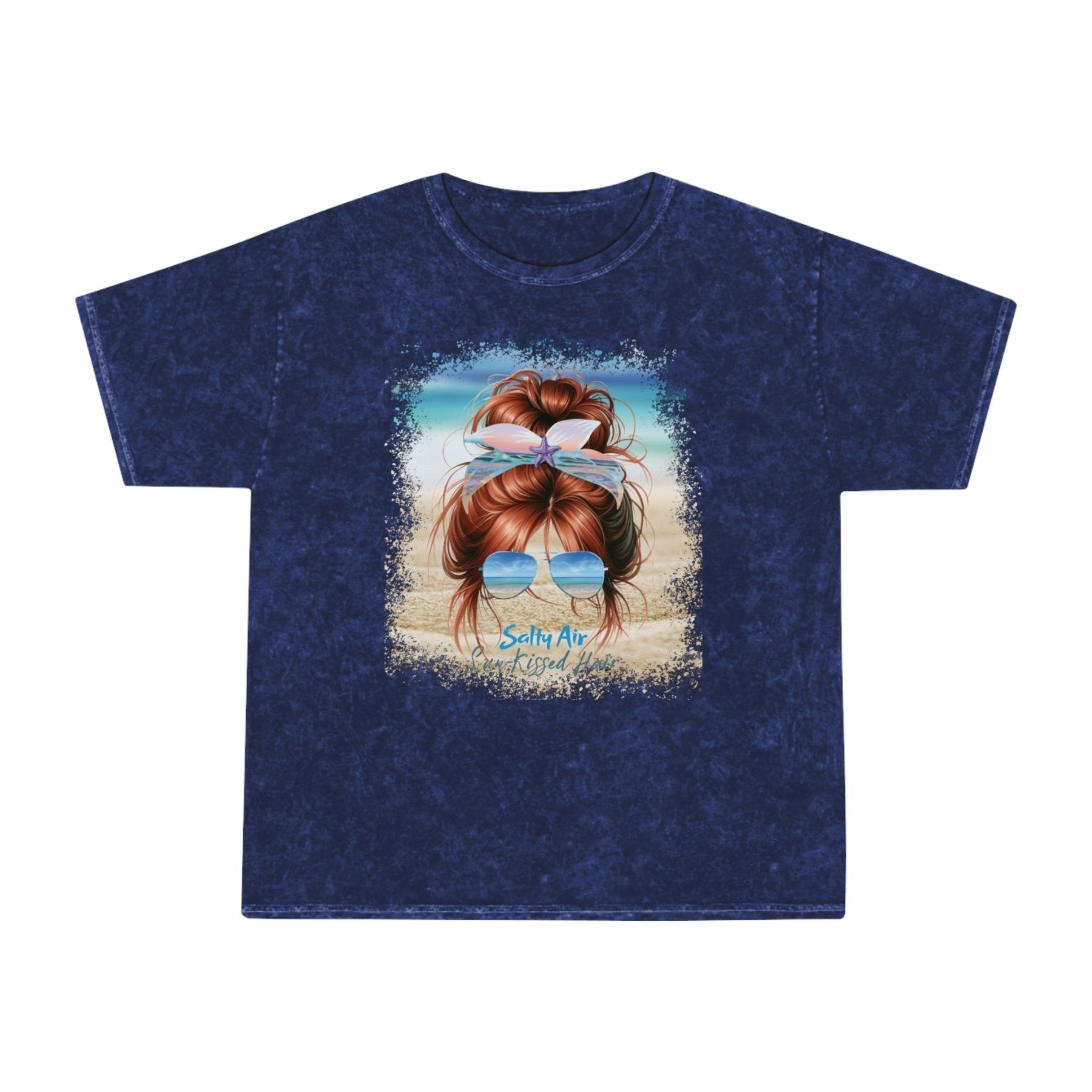 Salty Air Sun-Kissed Hair, Red Hair Messy Bun, Unisex Mineral Wash T-Shirt - Janlyn's Crafts