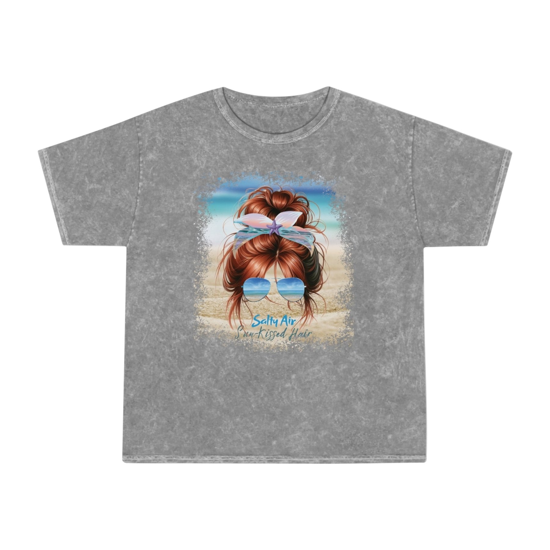 Salty Air Sun-Kissed Hair, Red Hair Messy Bun, Unisex Mineral Wash T-Shirt - Janlyn's Crafts