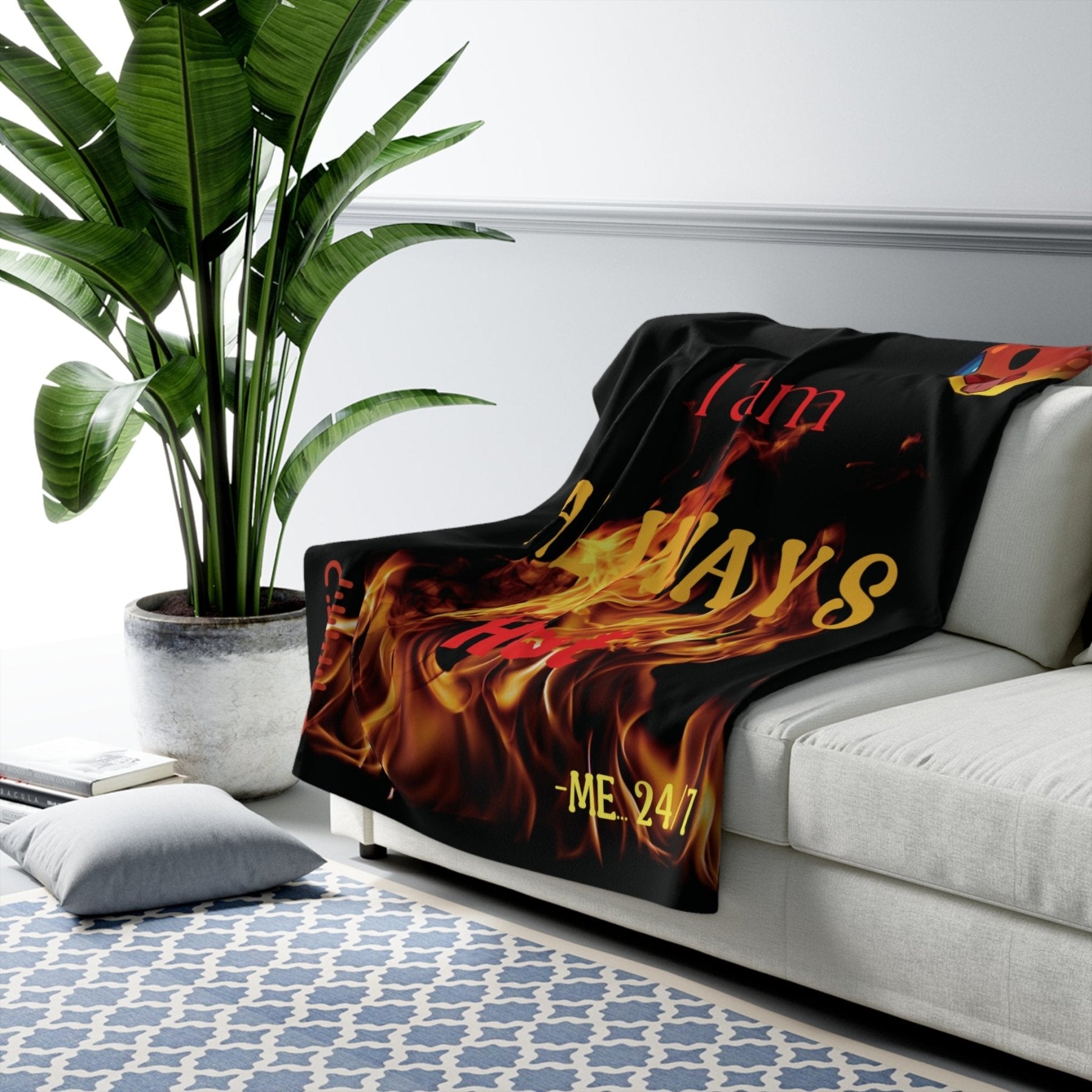 Black Fleece Blanket Throw with text I am ALWAYS Hot Mockup | Janlyn's Crafts