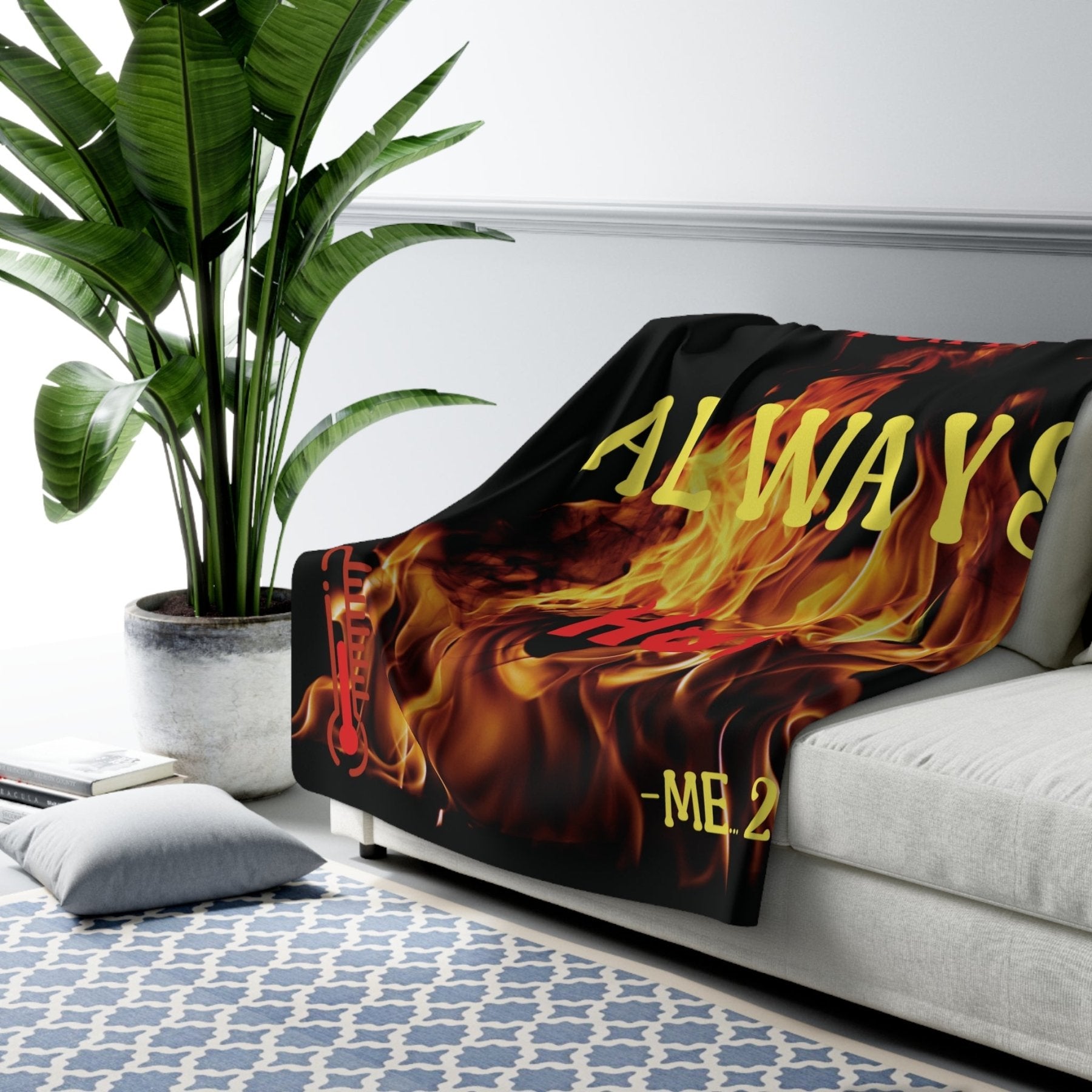 Black Fleece Blanket Throw with text I am ALWAYS Hot Mockup | Janlyn's Crafts