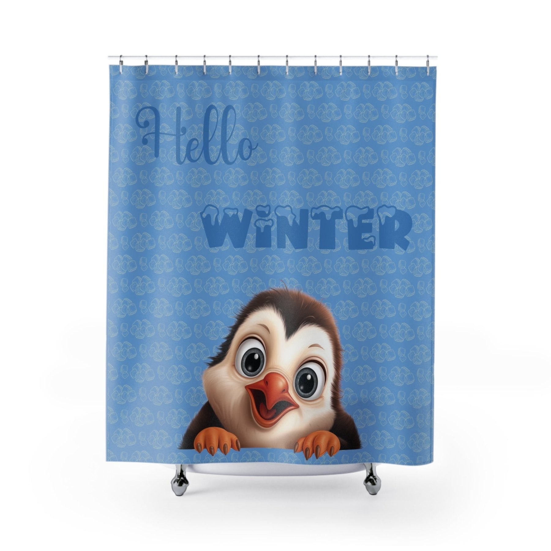 Shower Curtain, Penguin, Winter, Hello Winter, Light Blue - Janlyn's Crafts