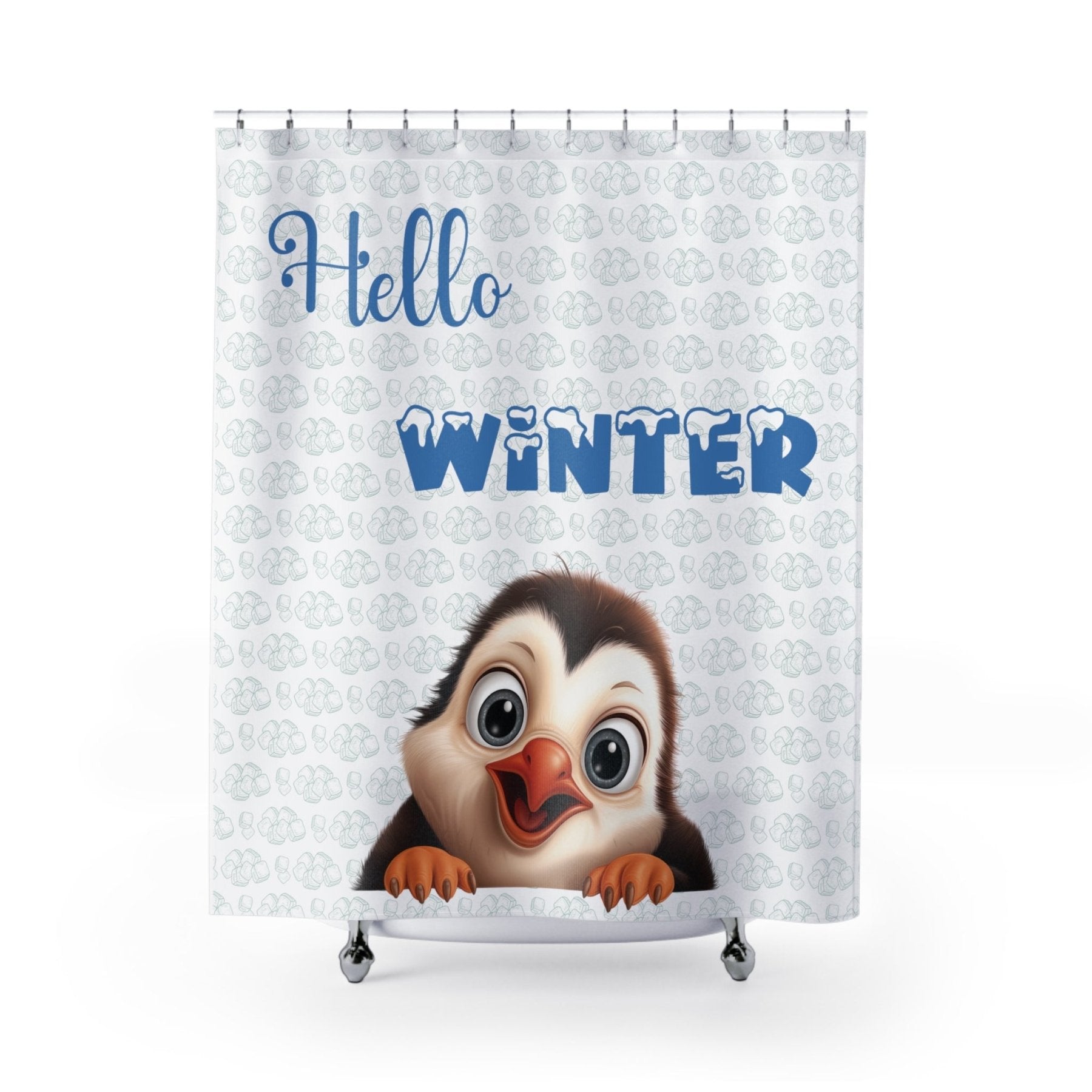 Shower Curtain, Penguin, Winter, Hello Winter, White - Janlyn's Crafts