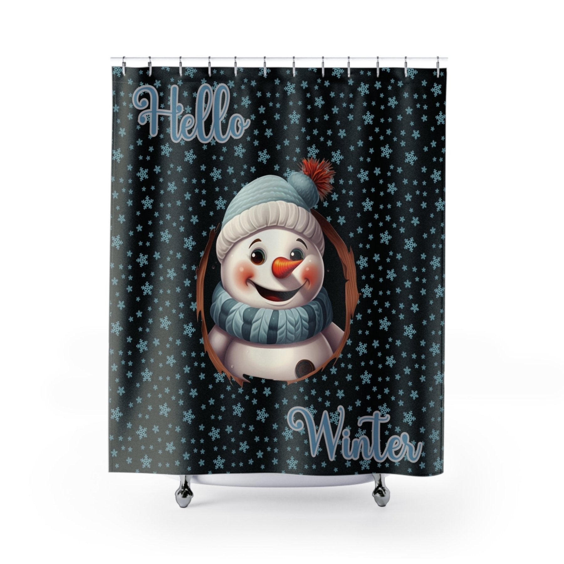 Shower Curtain, Snowman, Winter, Hello Winter, Black, Snowman 1 - Janlyn's Crafts