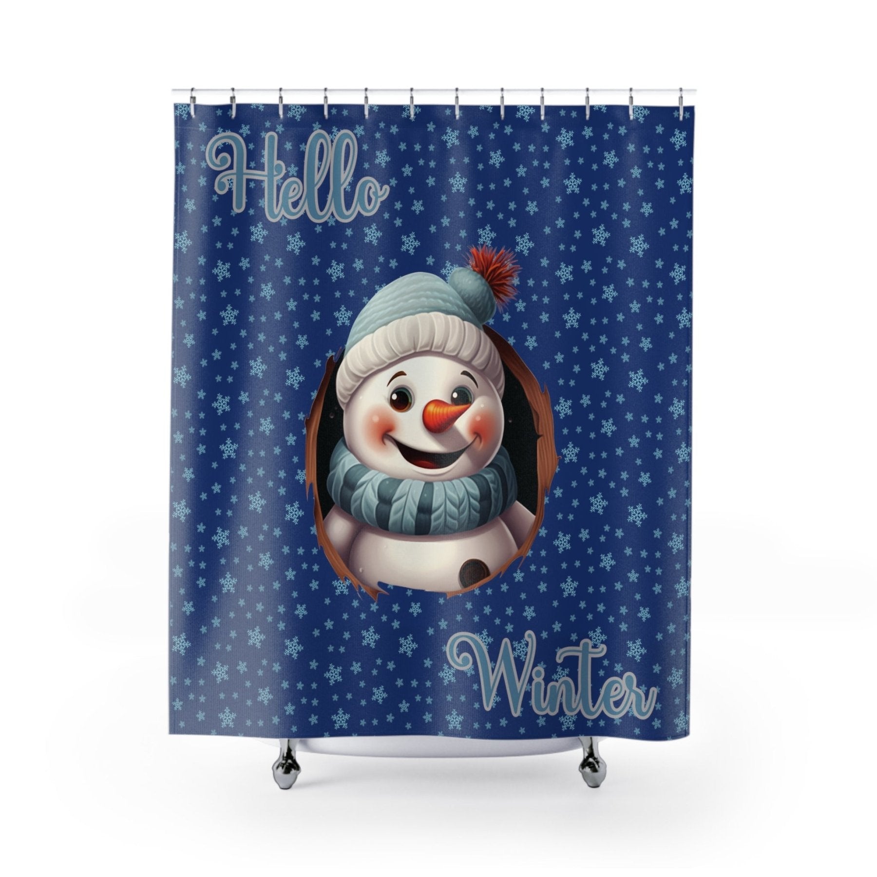 Shower Curtain, Snowman, Winter, Hello Winter, Dark Blue, Snowman 1 - Janlyn's Crafts