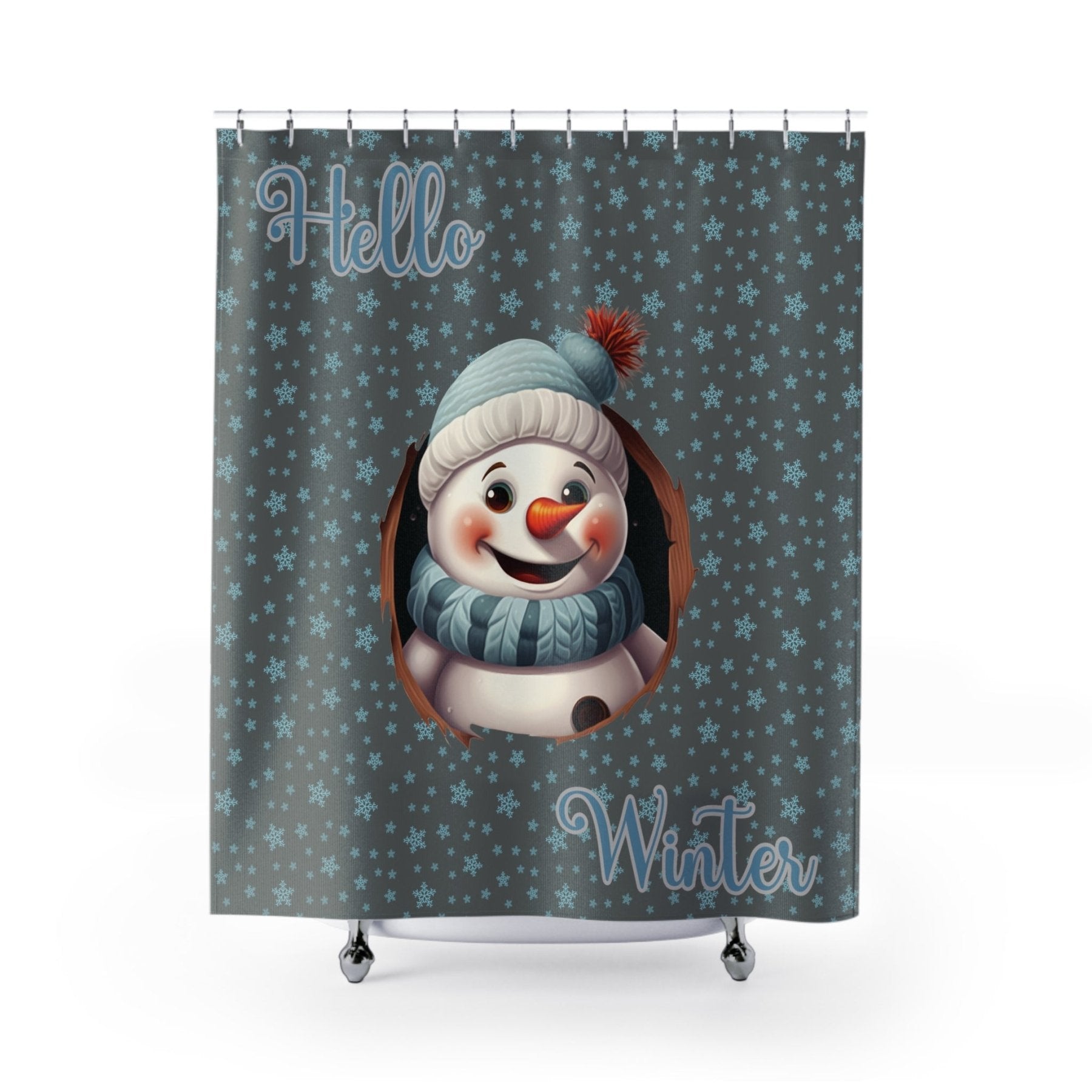 Shower Curtain, Snowman, Winter, Hello Winter, Dark Gray, Snowman 1 - Janlyn's Crafts