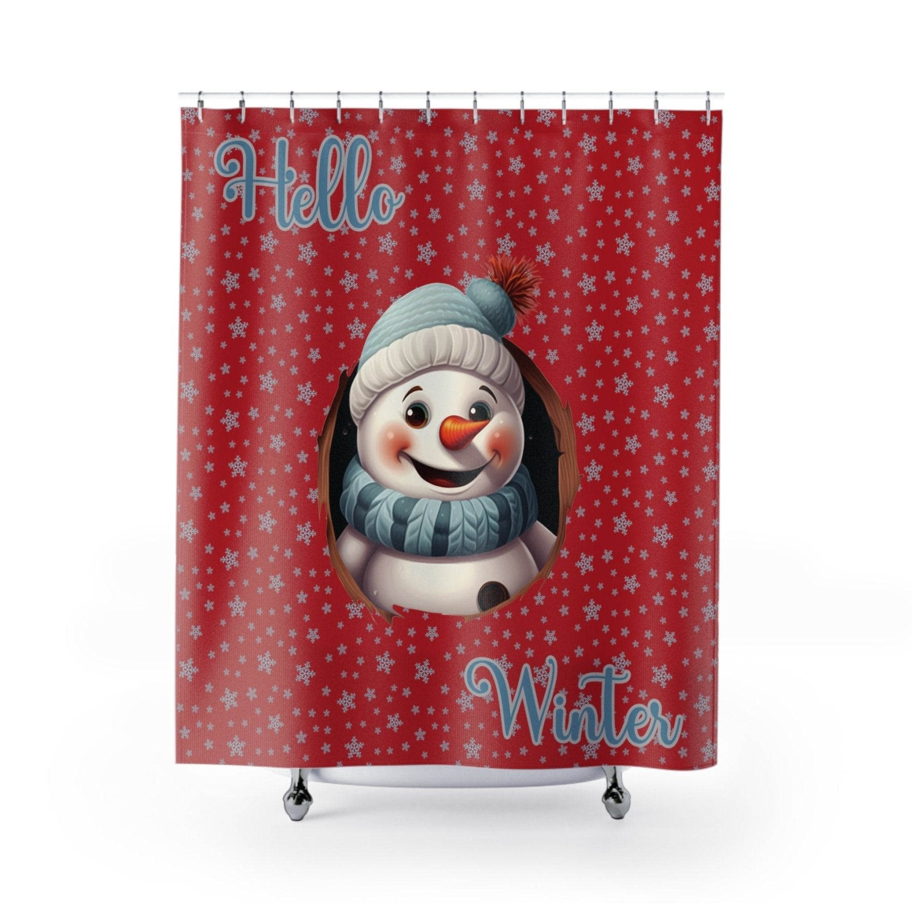 Shower Curtain, Snowman, Winter, Hello Winter, Dark Red, Snowman 1 - Janlyn's Crafts