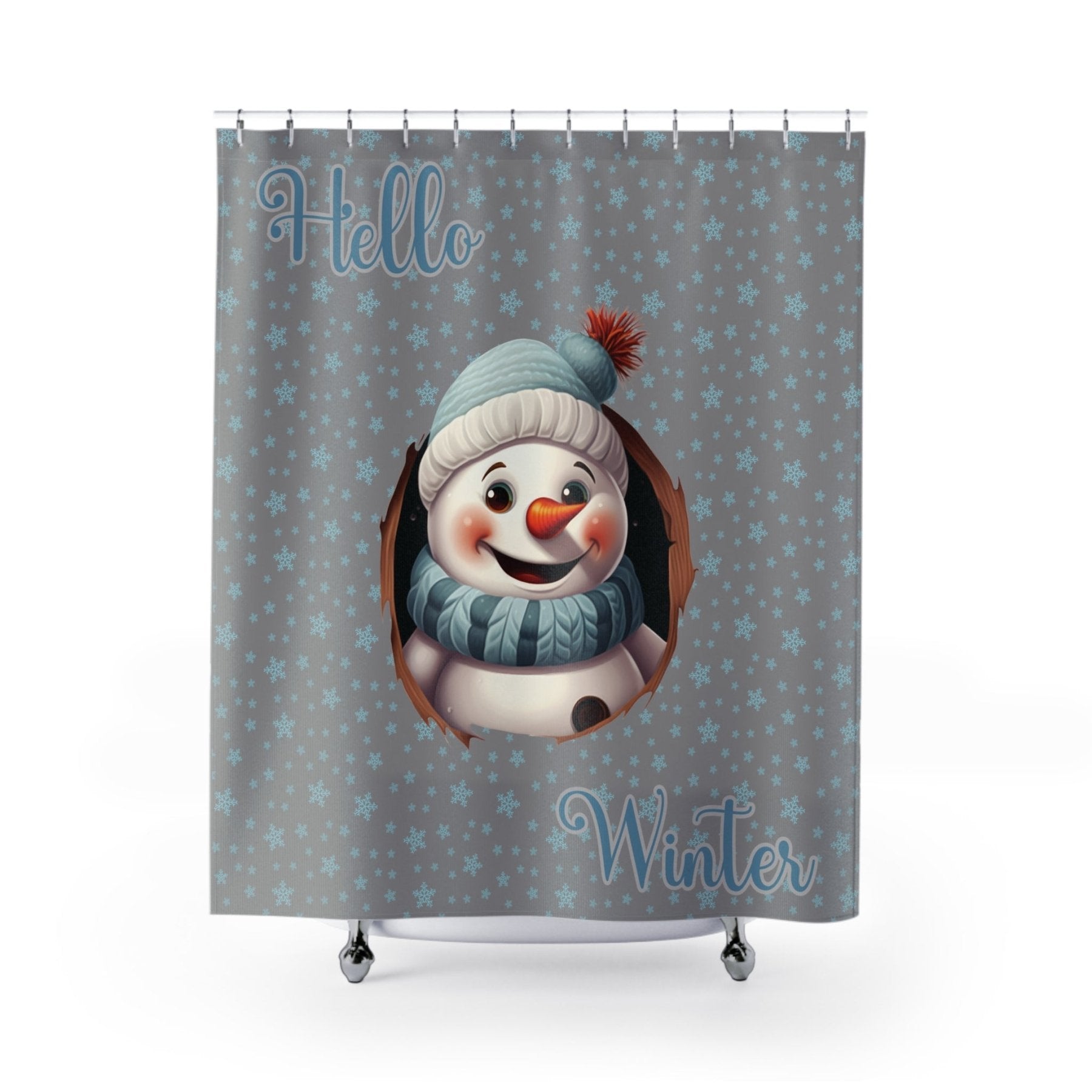 Shower Curtain, Snowman, Winter, Hello Winter, Gray, Snowman 1 - Janlyn's Crafts