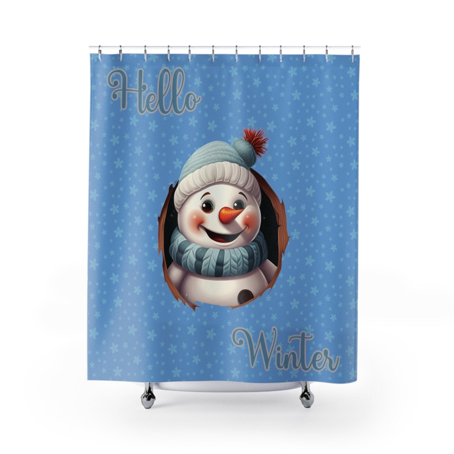 Shower Curtain, Snowman, Winter, Hello Winter, Light Blue, Snowman 1 - Janlyn's Crafts