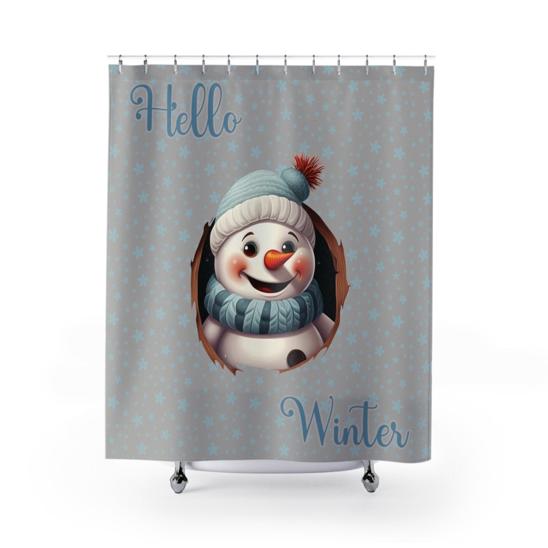 Shower Curtain, Snowman, Winter, Hello Winter, Light Gray, Snowman 1 - Janlyn's Crafts