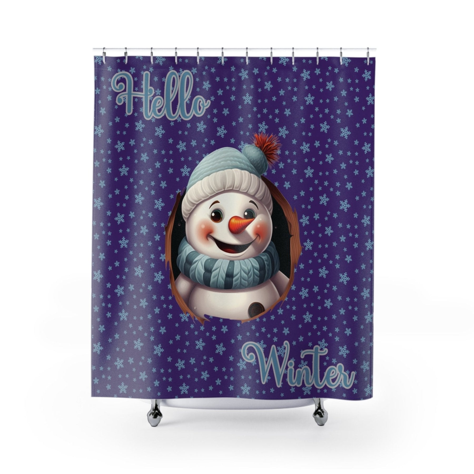 Shower Curtain, Snowman, Winter, Hello Winter, Purple, Snowman 1 - Janlyn's Crafts