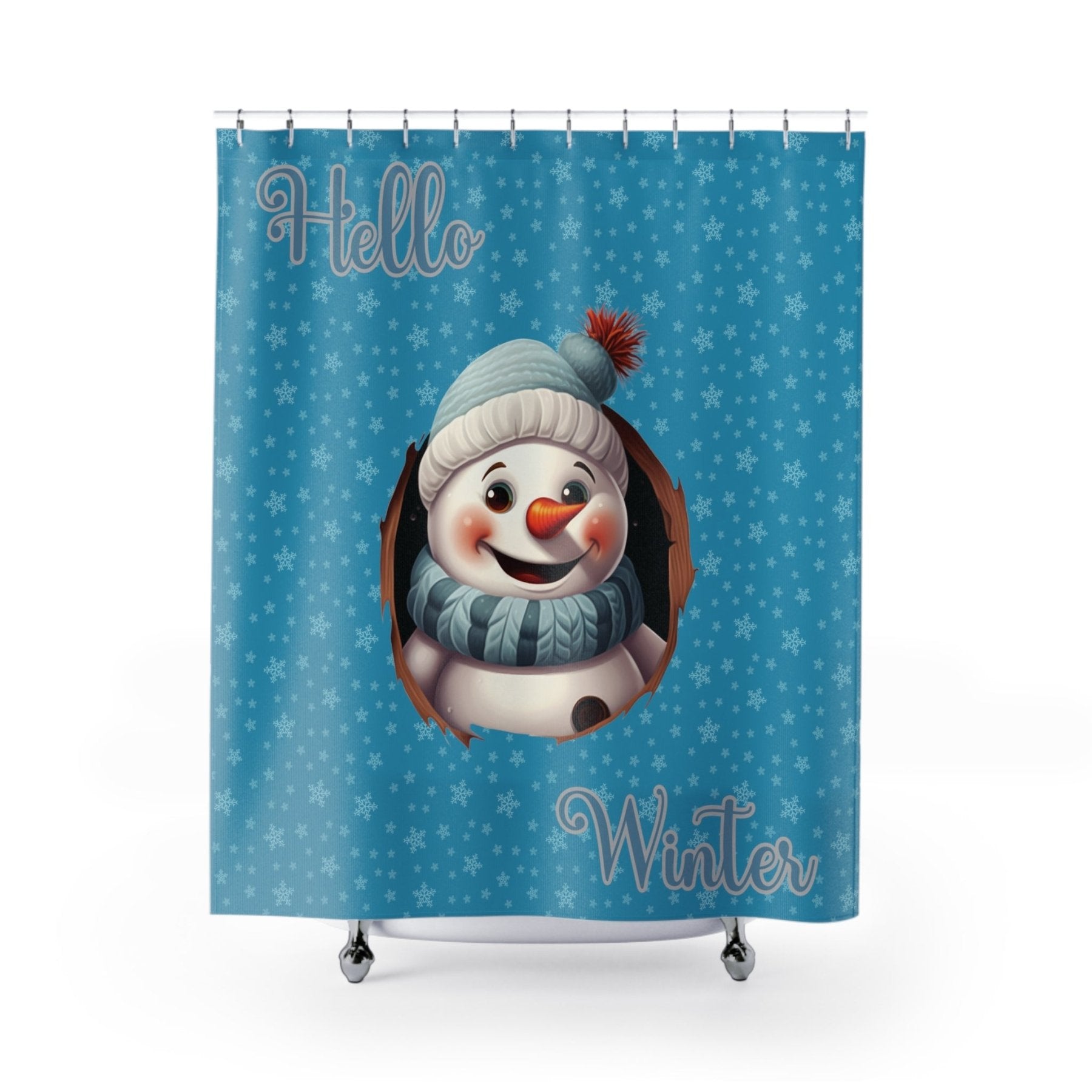 Shower Curtain, Snowman, Winter, Hello Winter, Turquoise, Snowman 1 - Janlyn's Crafts